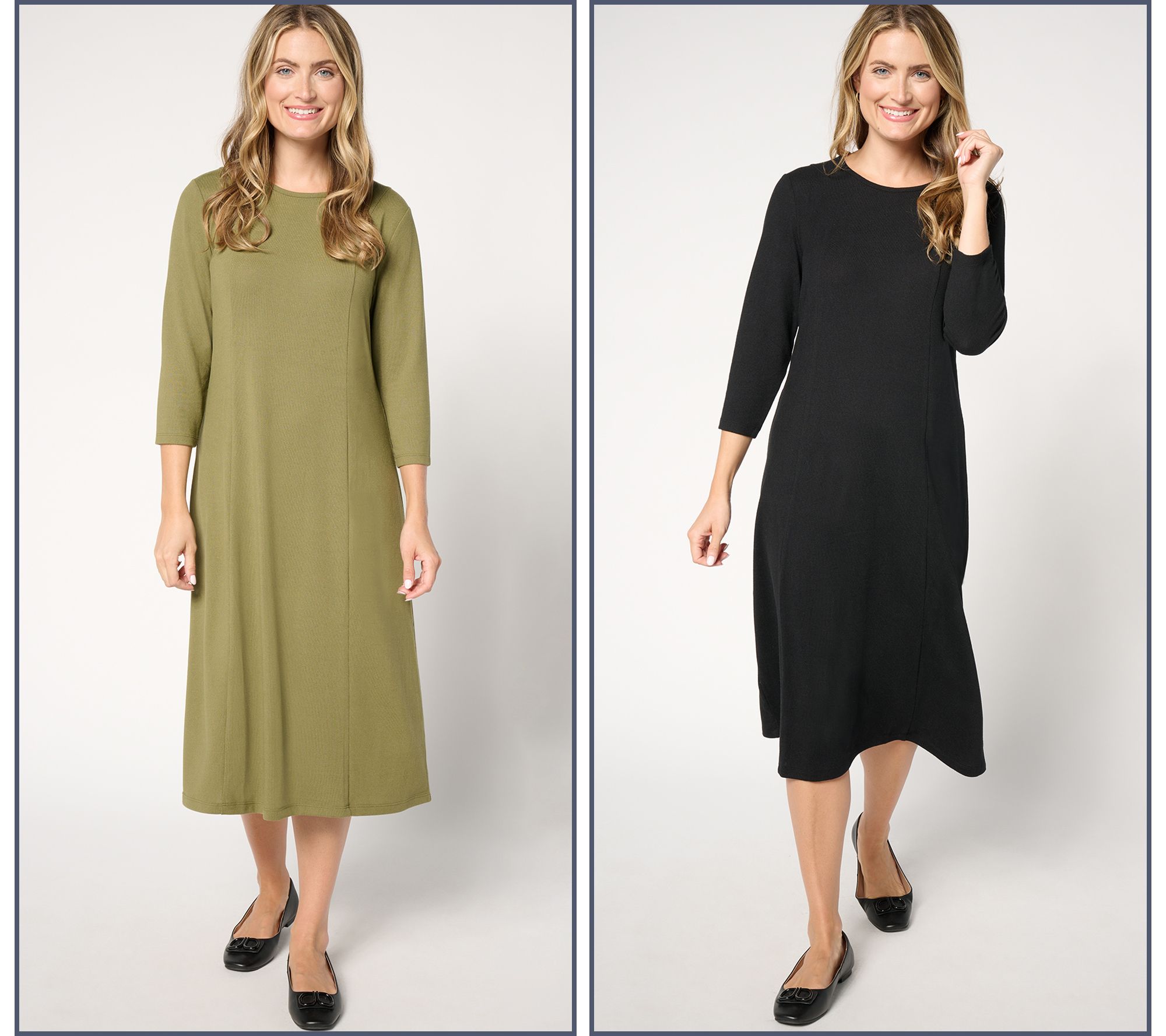 "As Is" Denim & Co. Essentials Reg Heavenly Jersey Dress 2-Pack