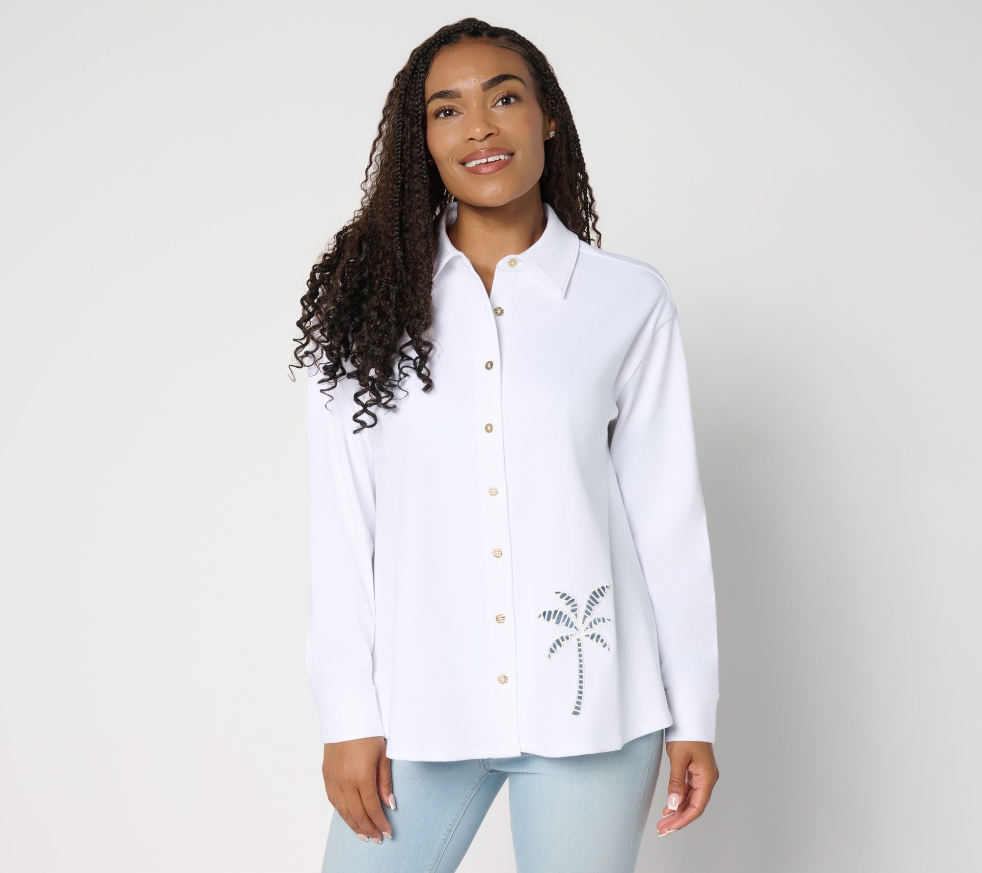 Attitudes by Renee Prime Stretch 2 Denim Button Front Shirt