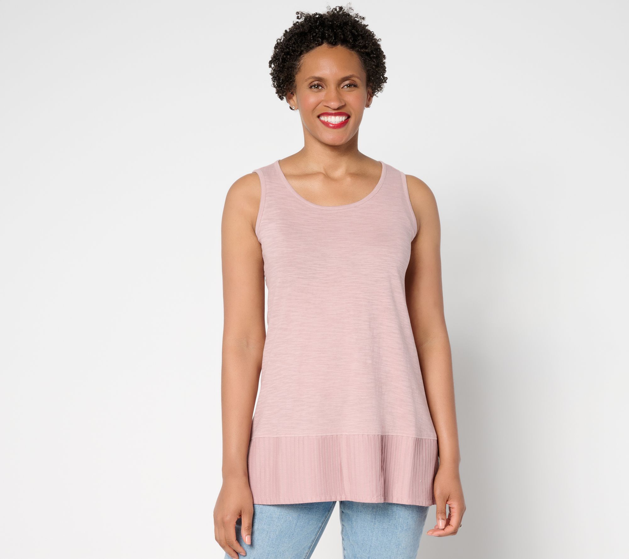 LOGO Layers by Lori Goldstein 100% Cotton Tank with Pleated Trim