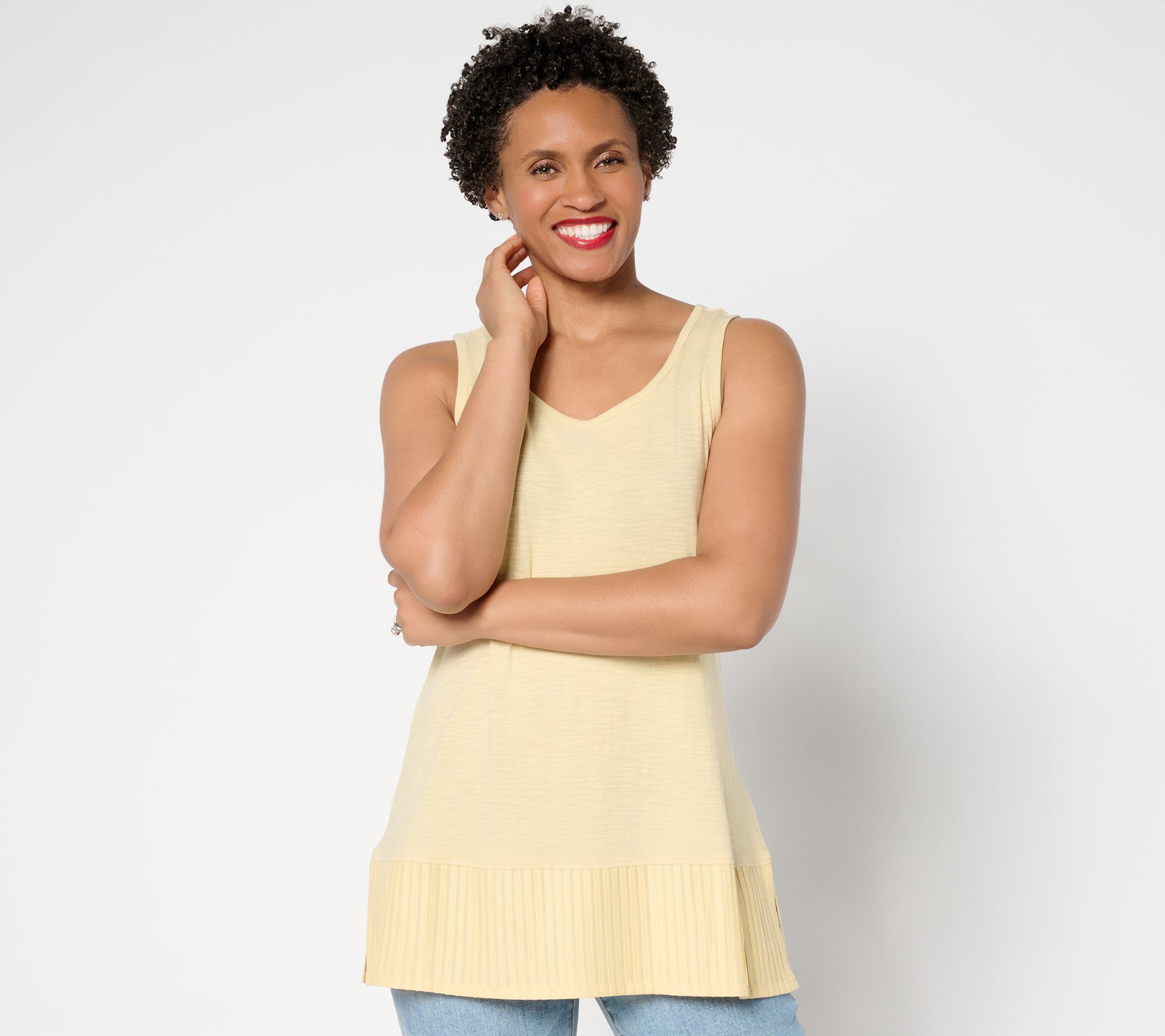 LOGO Layers by Lori Goldstein 100% Cotton Tank with Pleated Trim