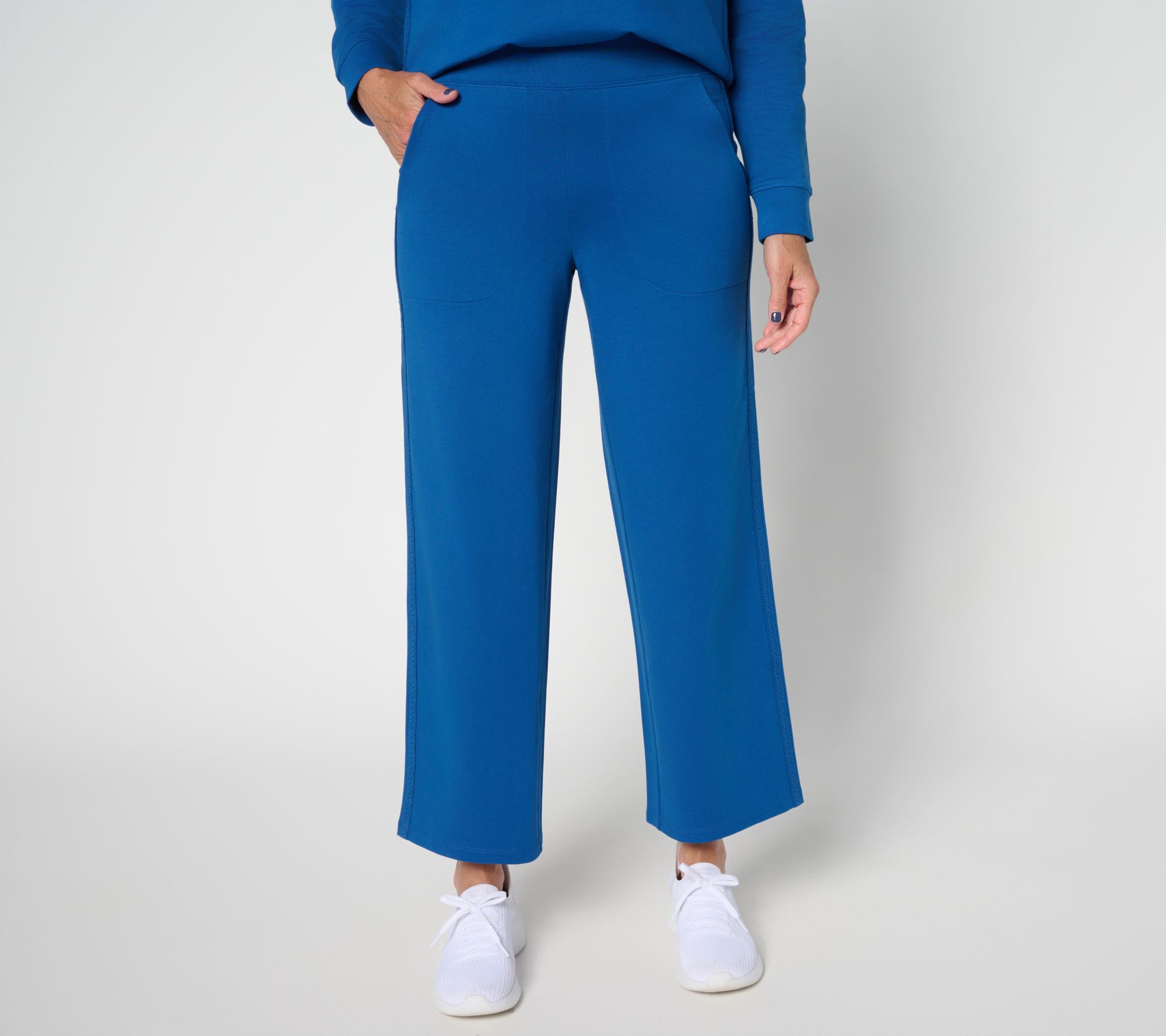 Denim & Co. Active Petite French Terry Ankle Pant with Embroidery