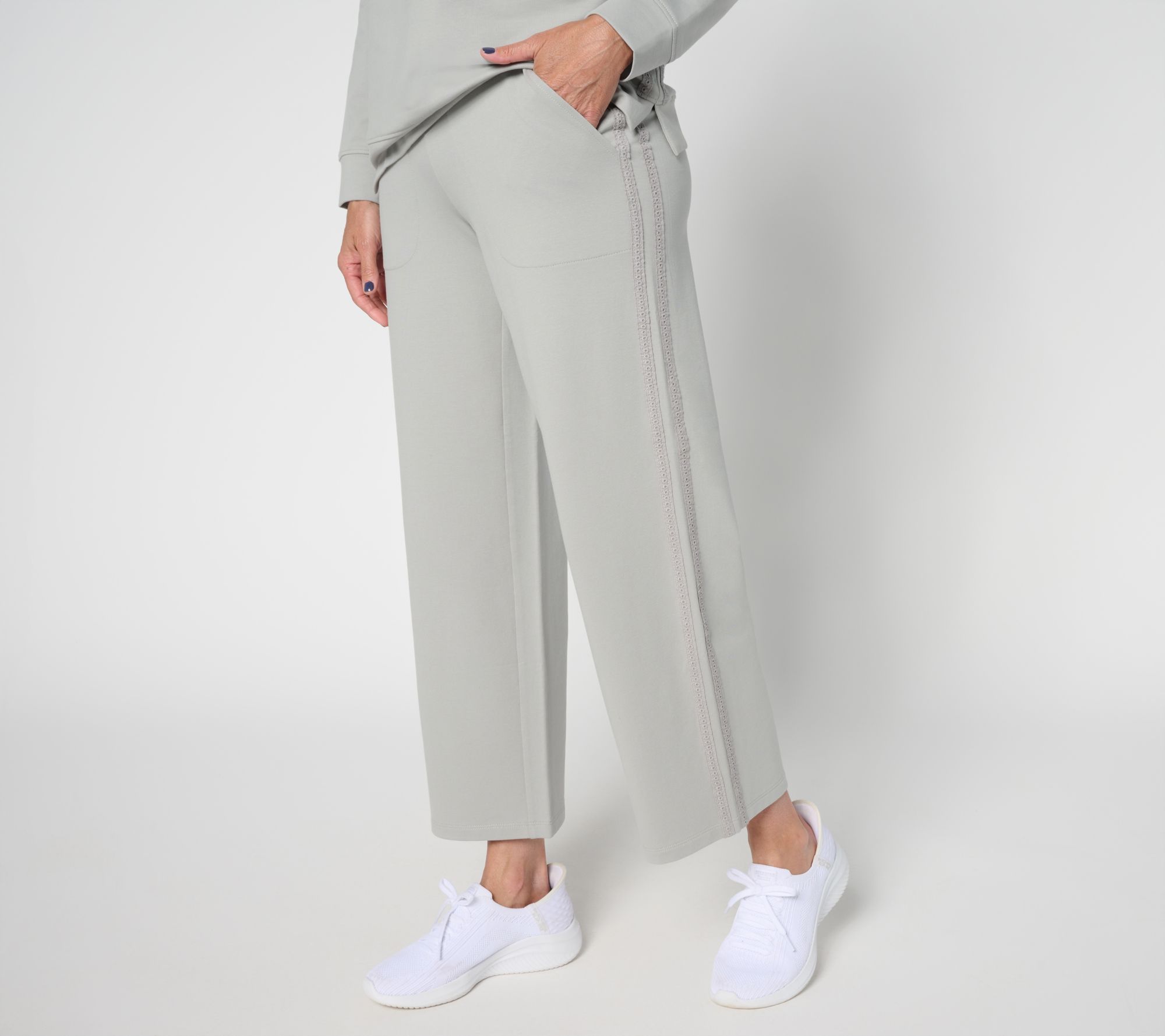 Denim & Co. Active Petite French Terry Ankle Pant with Embroidery