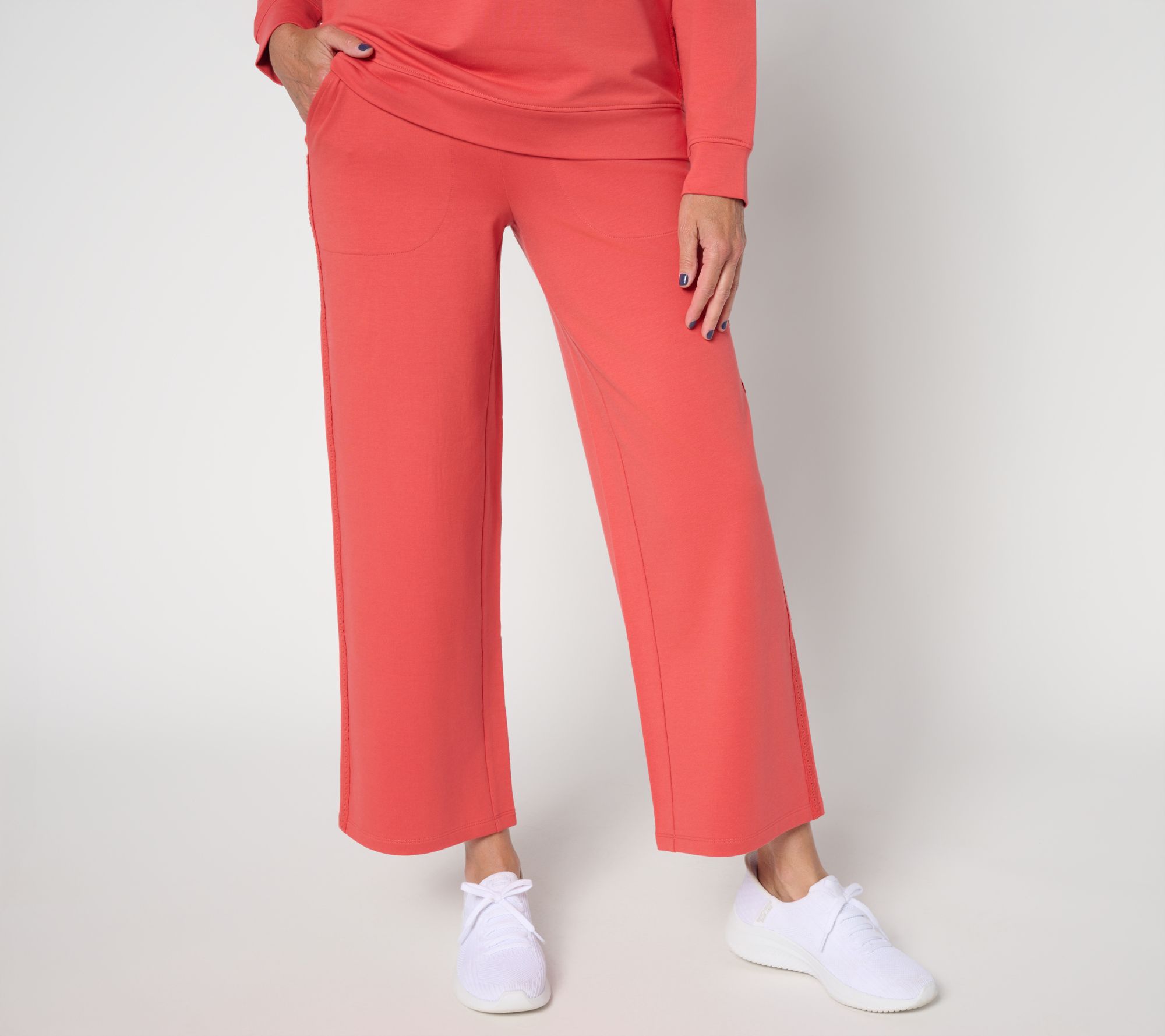 Denim & Co. Active Petite French Terry Ankle Pant with Embroidery