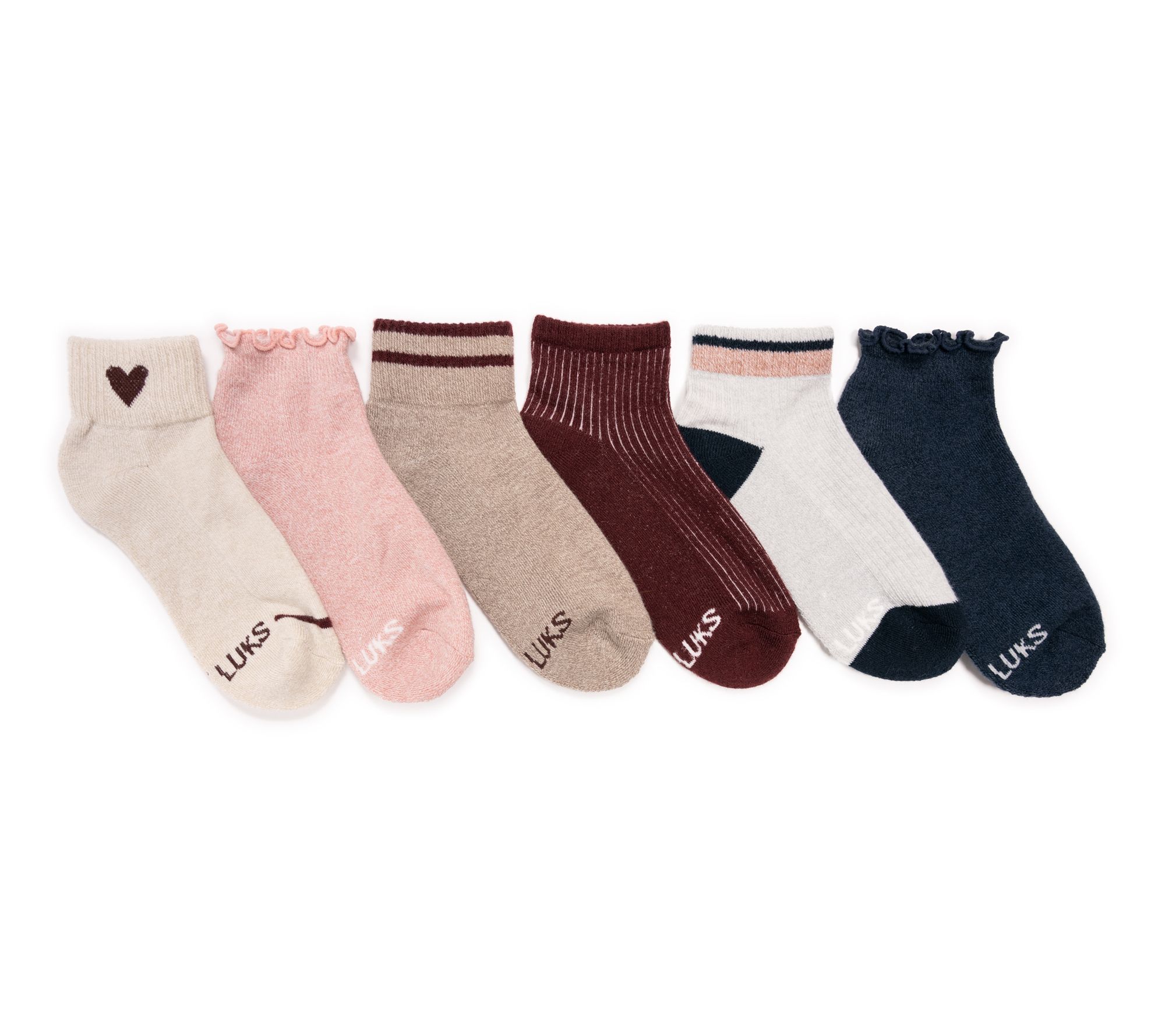 MUK LUKS Happy Feet Set of 6 Mini Crew Ankle Socks