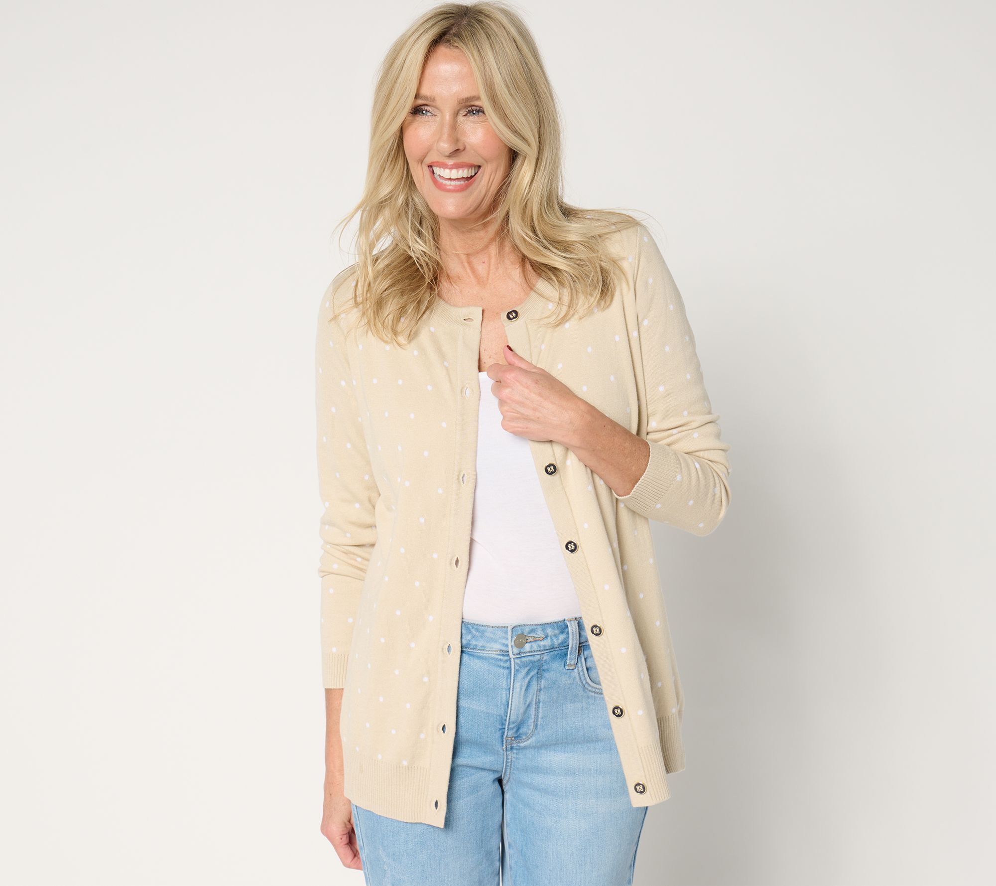 "As Is" Belle by Kim Gravel Mini Dot Pop Button Cardigan