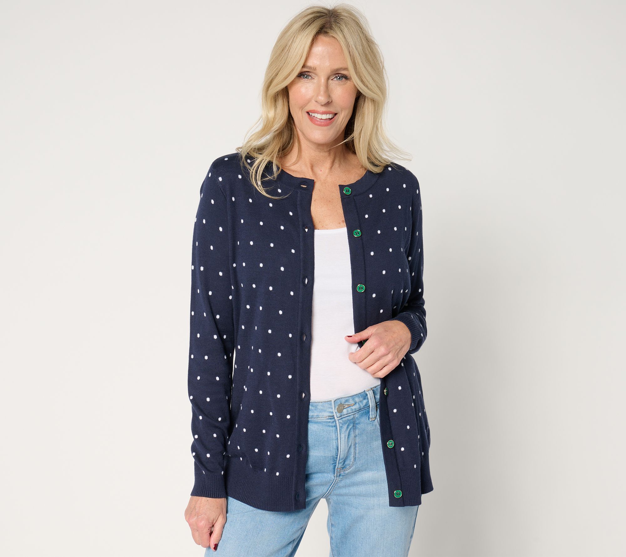 "As Is" Belle by Kim Gravel Mini Dot Pop Button Cardigan