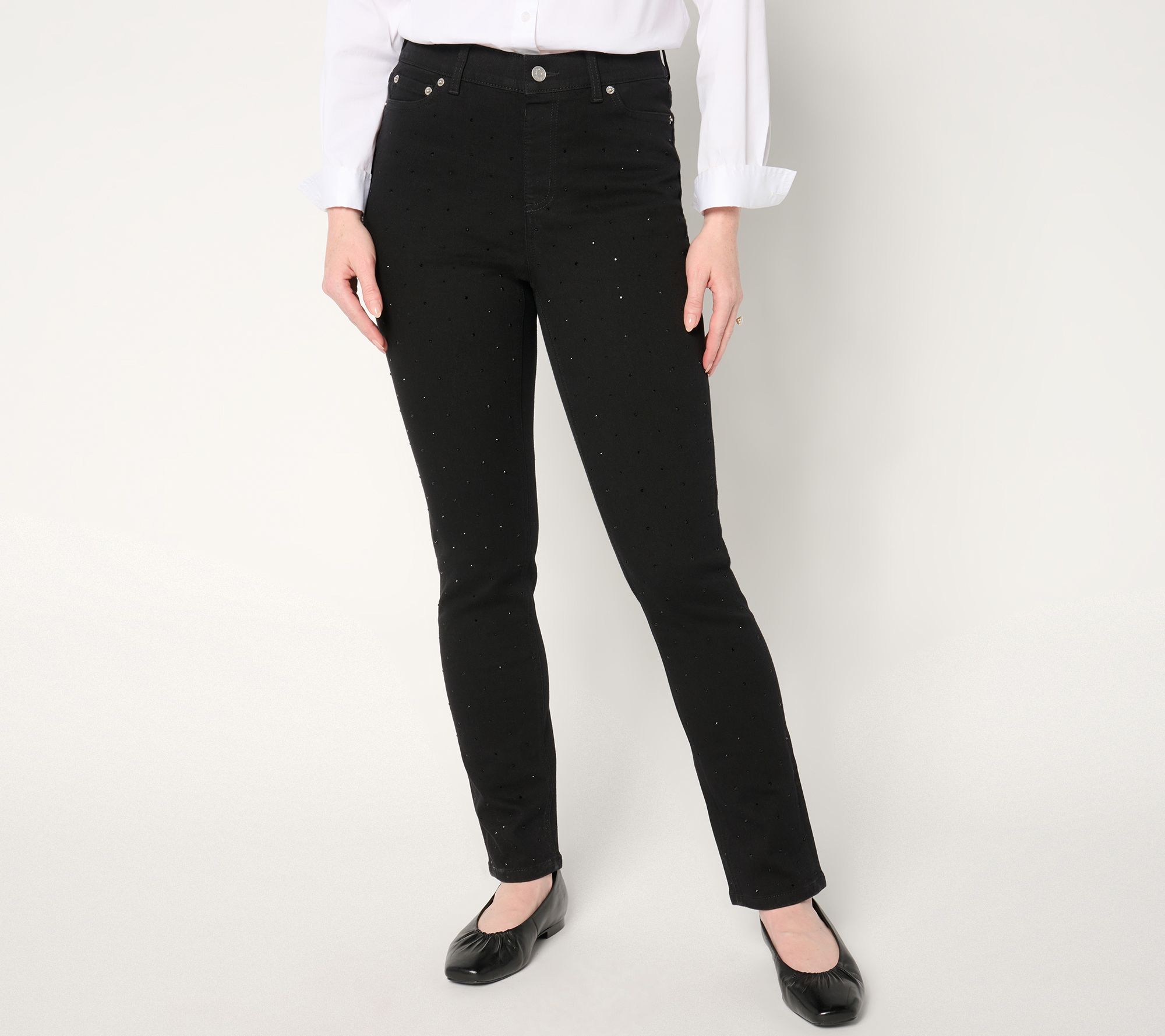 "As Is" Denim & Co. Petite Black Classic Denim Sparkle Front Jean