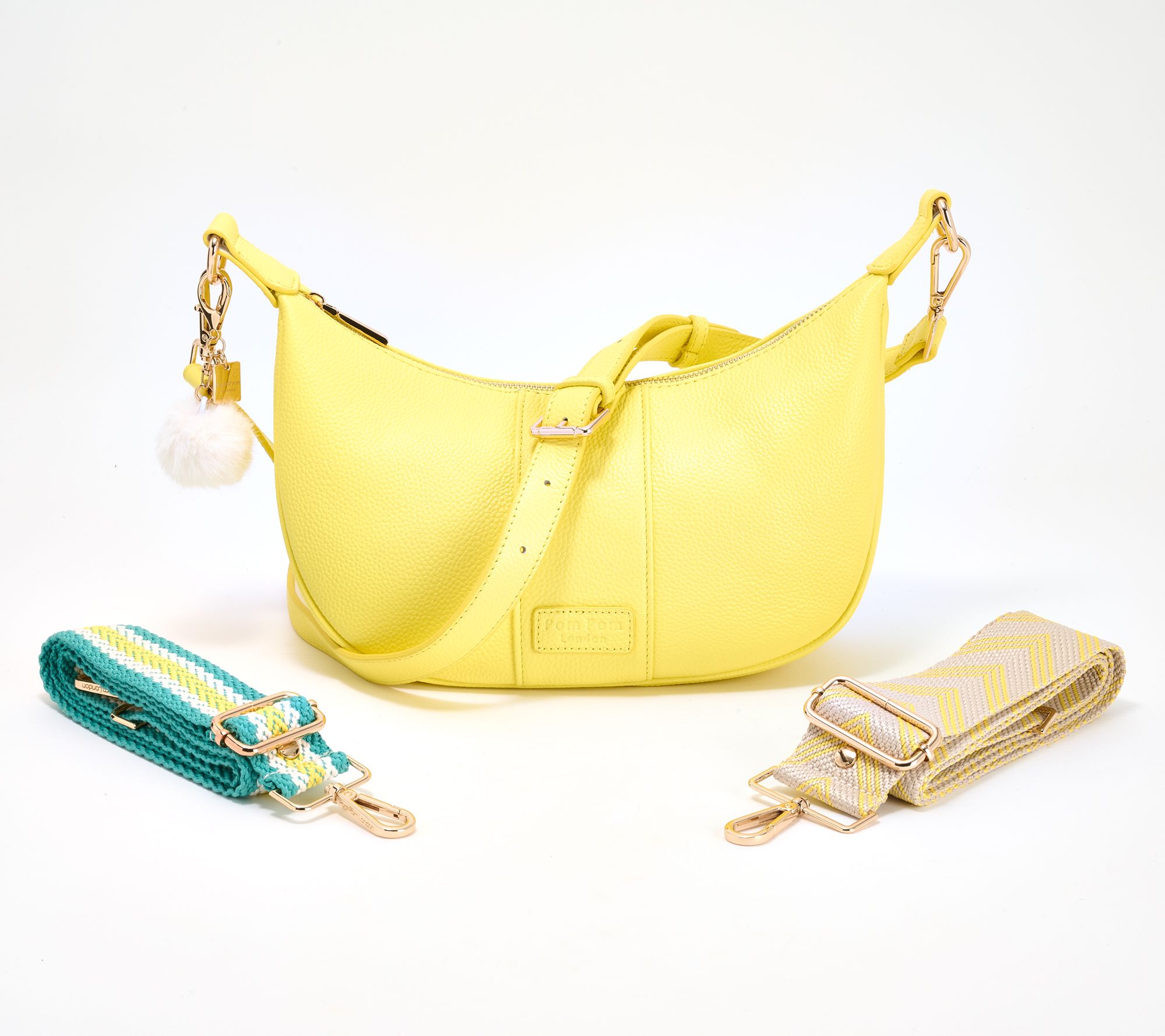 As Is Pom Pom London Leather Sutton Crescent Crossbody