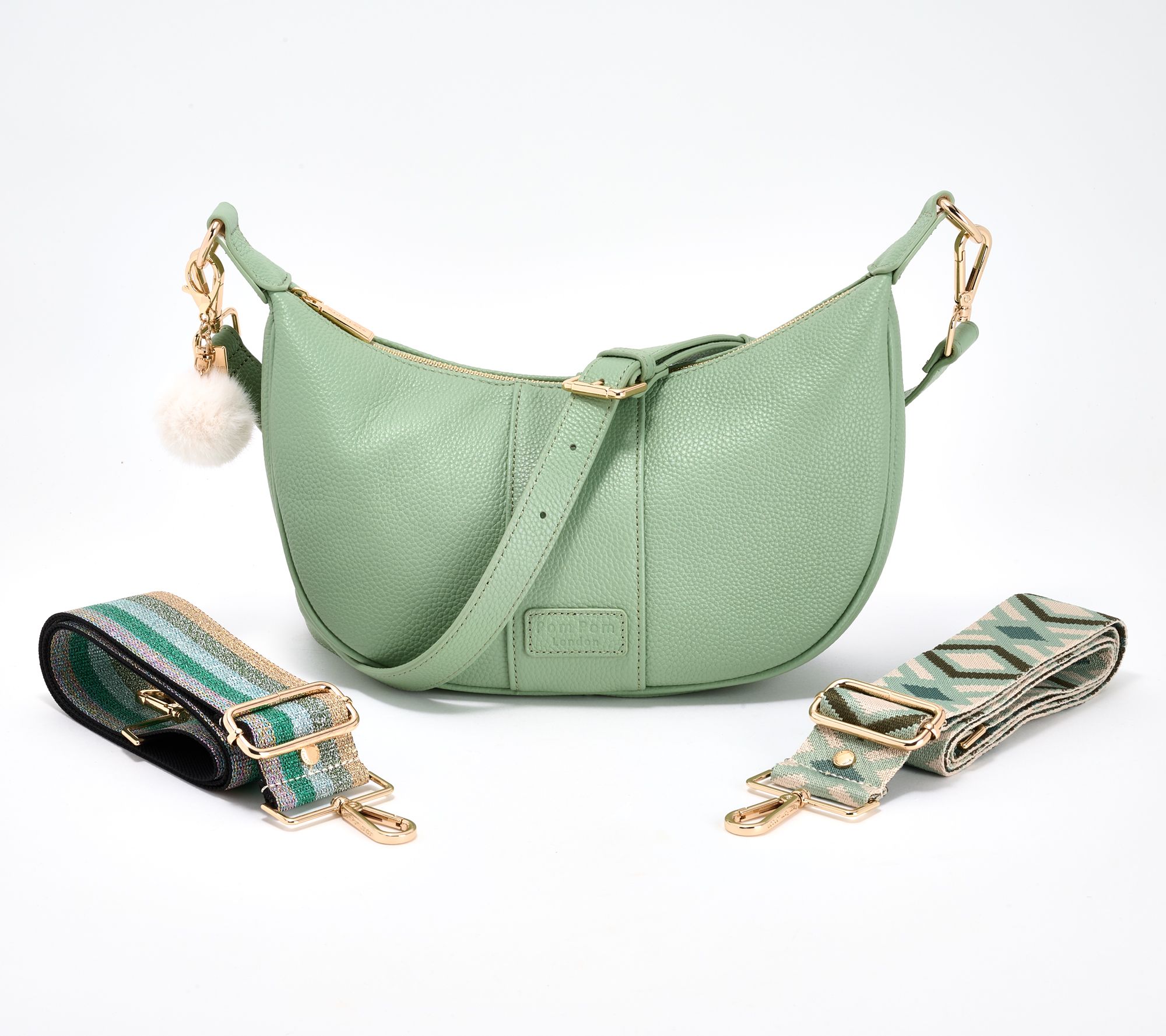 "As Is" Pom Pom London Leather Sutton Crescent Crossbody