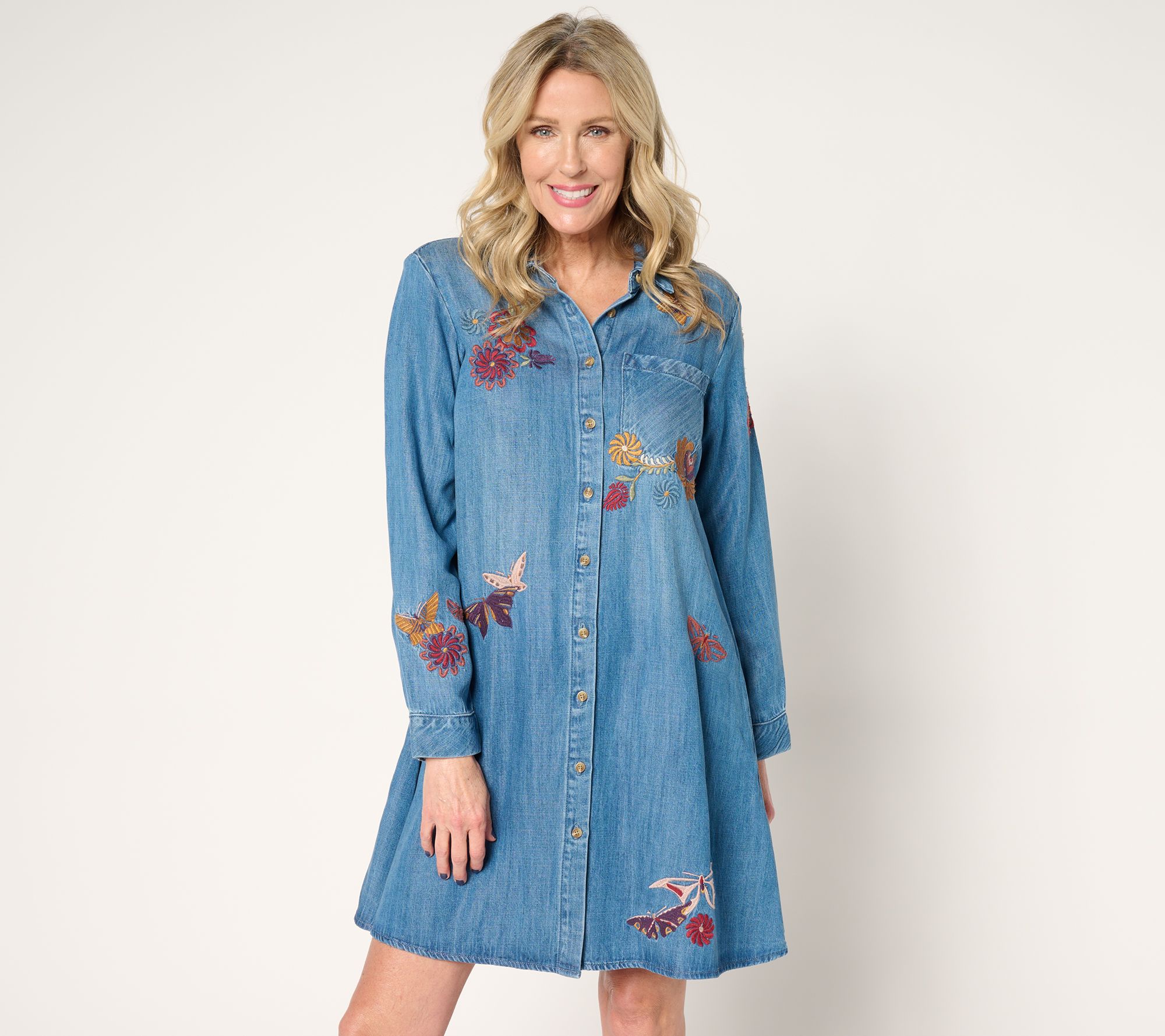 "As Is" Driftwood Jeans Scottie Long Sleeve Lyocell Dress Butterfly