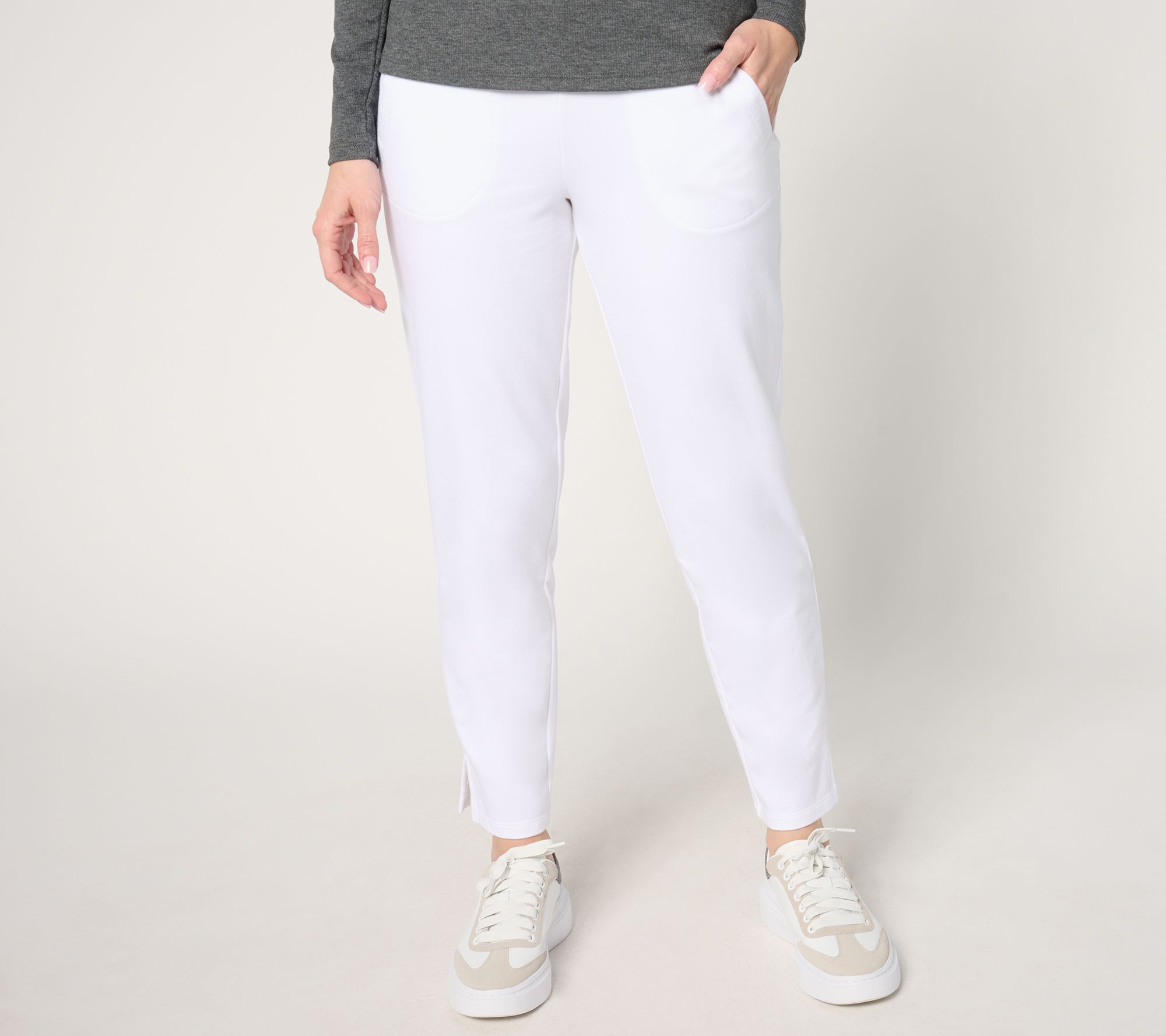 "As Is" Denim & Co. Active Pet French Terry Ankle Pant with Gauze Detail