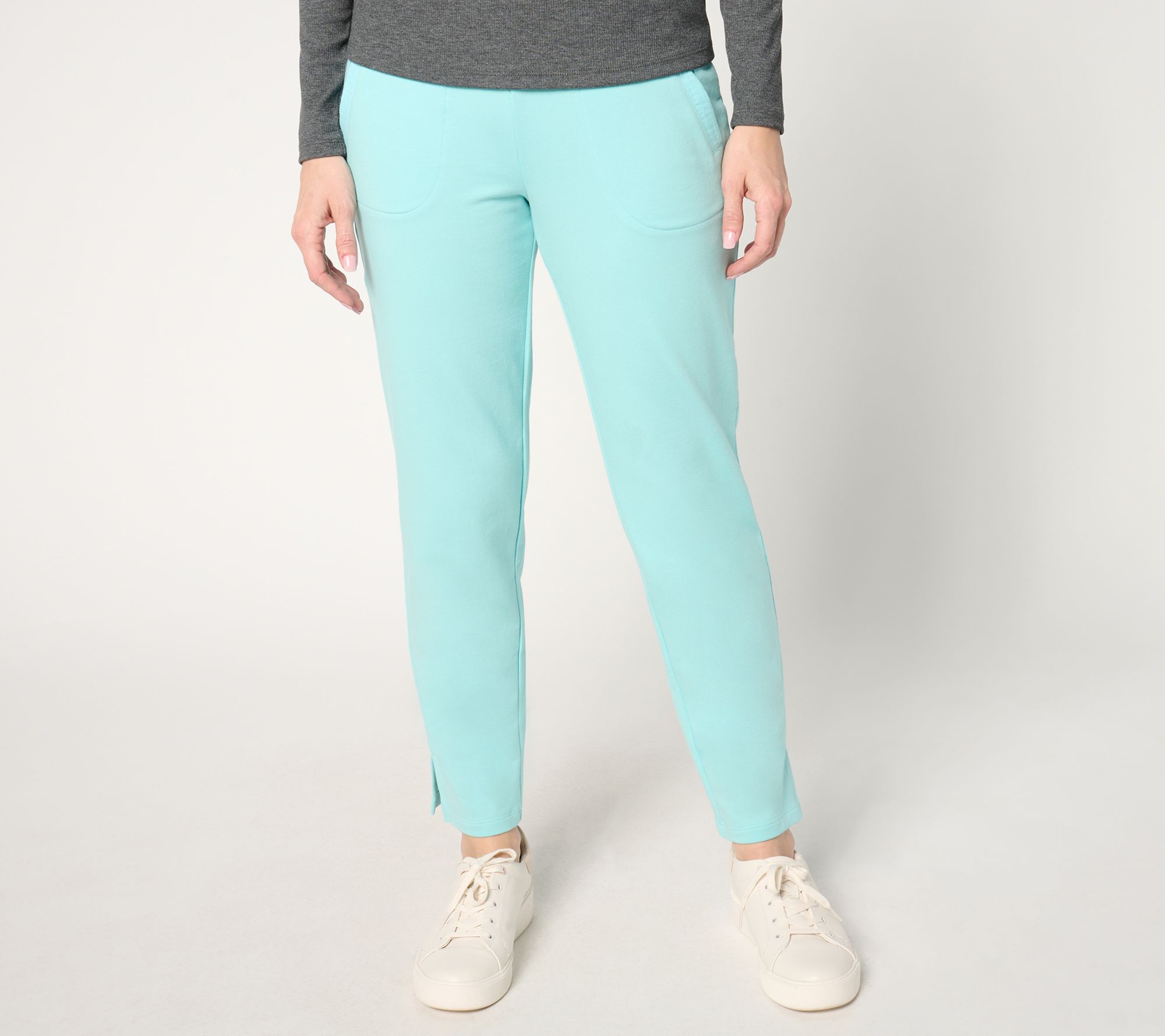 "As Is" Denim & Co. Active Pet French Terry Ankle Pant with Gauze Detail
