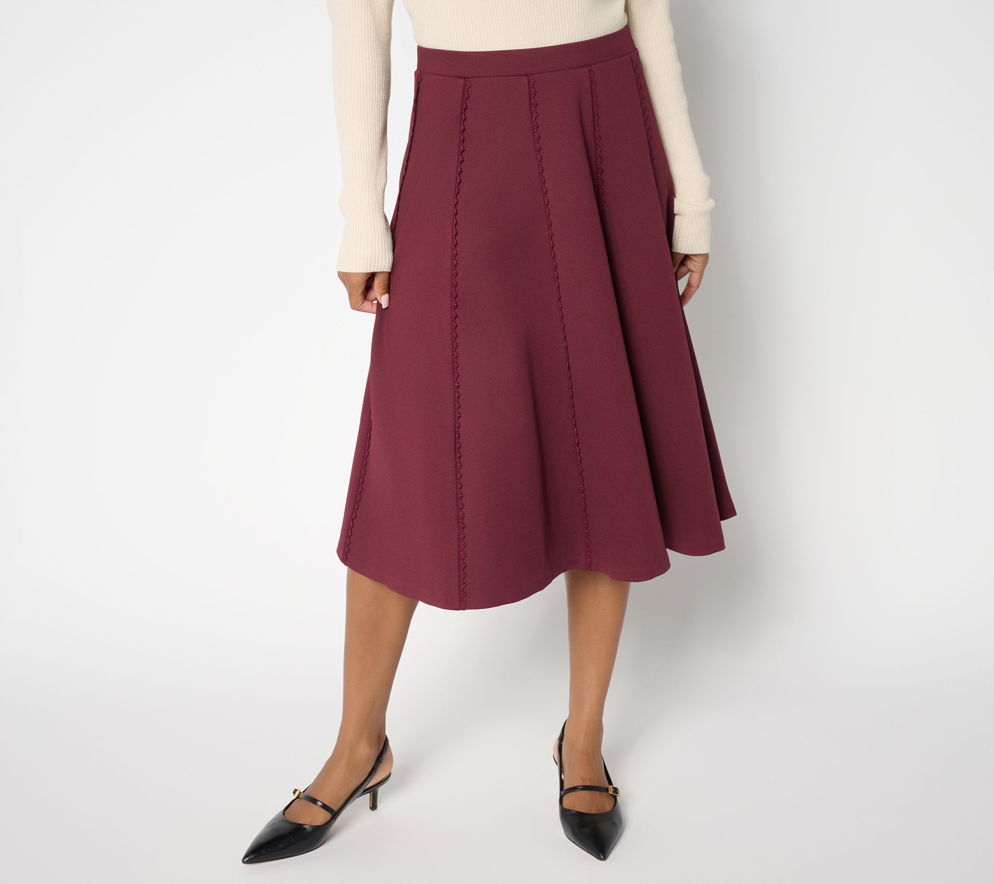 Studio Park x Sandra Bennett Pull-On Midi skirt with Lace Trim