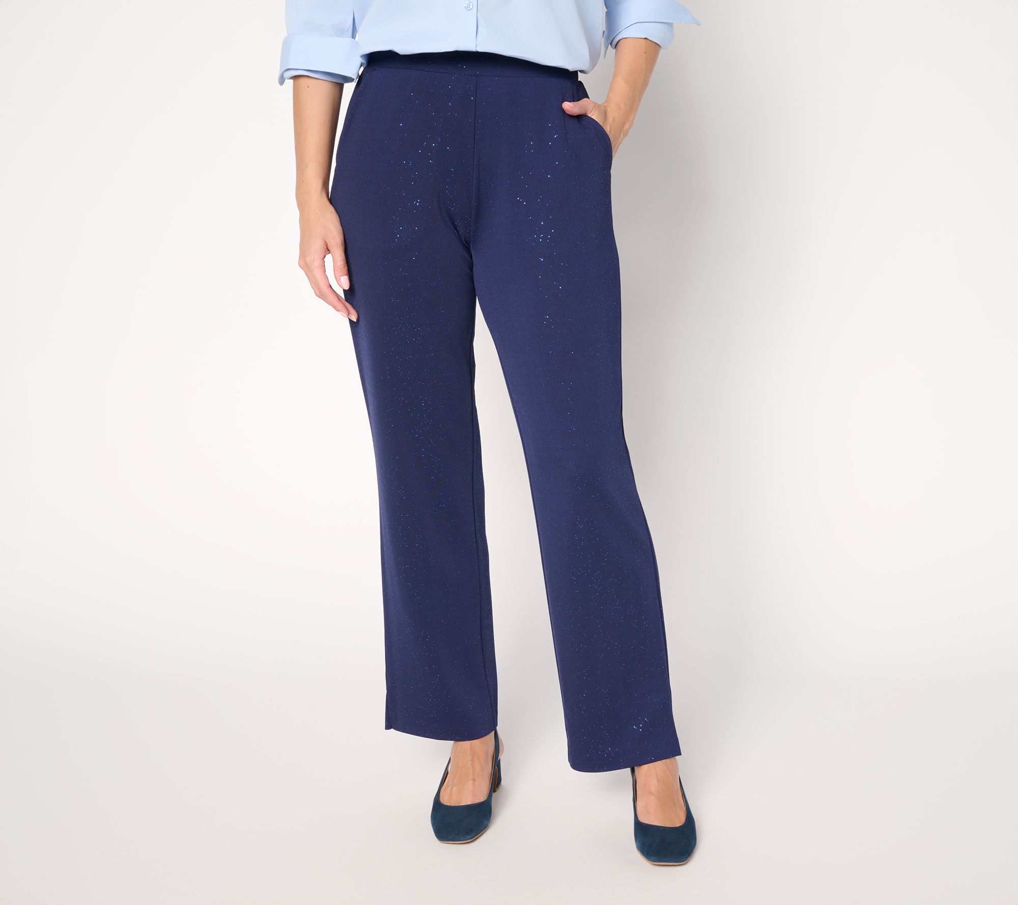 Joan Rivers Petite Full Leg Sparkle Crepe Pants