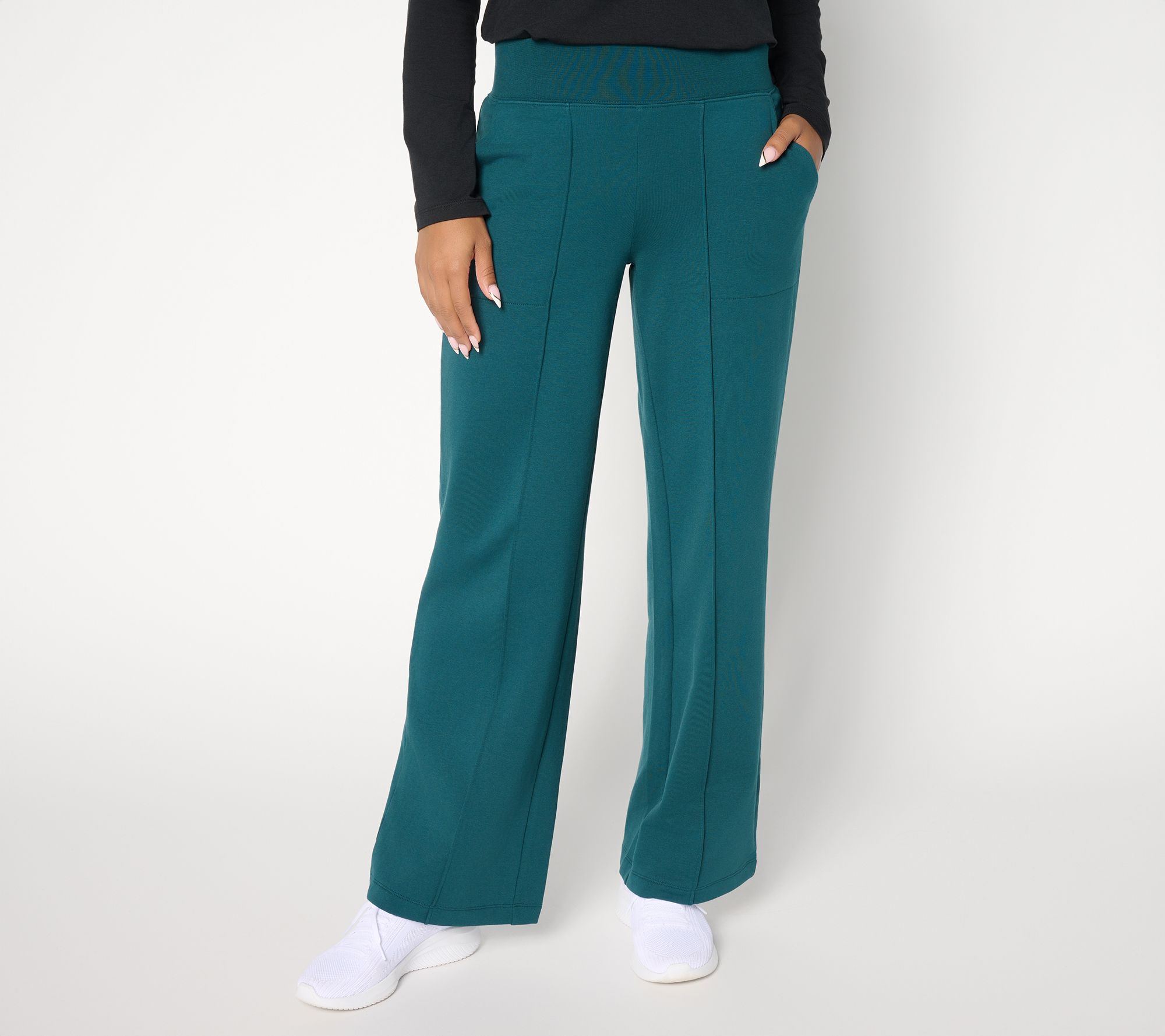 Denim & Co. Active Petite Brushed Back French Terry Wide Leg Pants