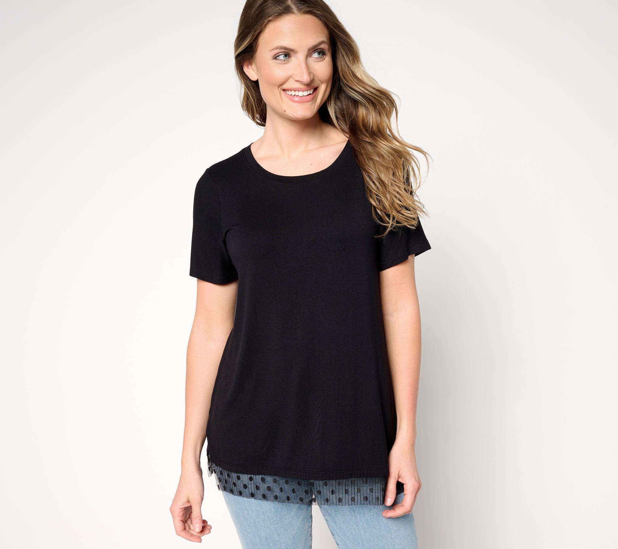 "As Is" LOGO Layers by Lori Goldstein Short Sleeve Tee with Mesh Hem