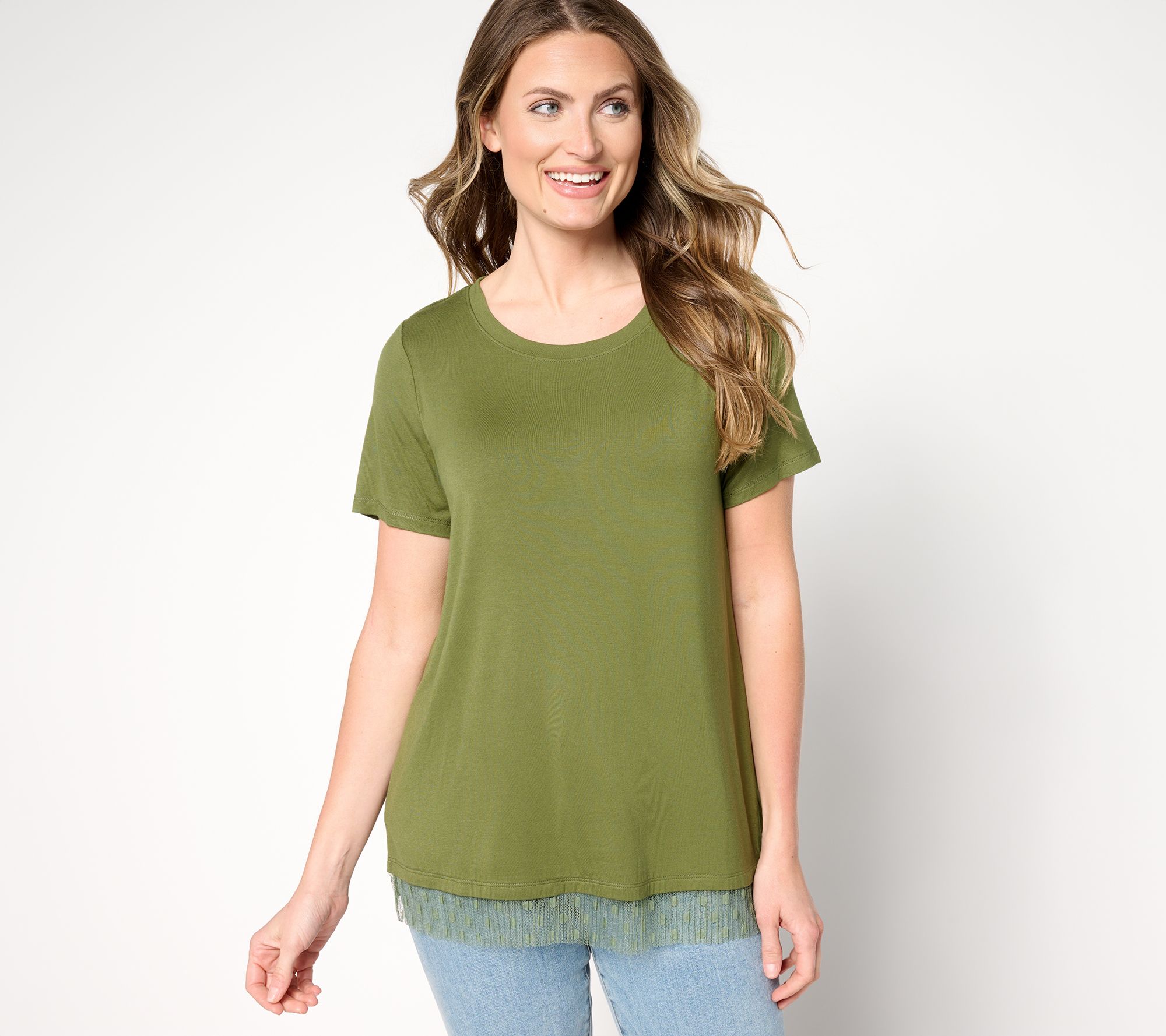 "As Is" LOGO Layers by Lori Goldstein Short Sleeve Tee with Mesh Hem