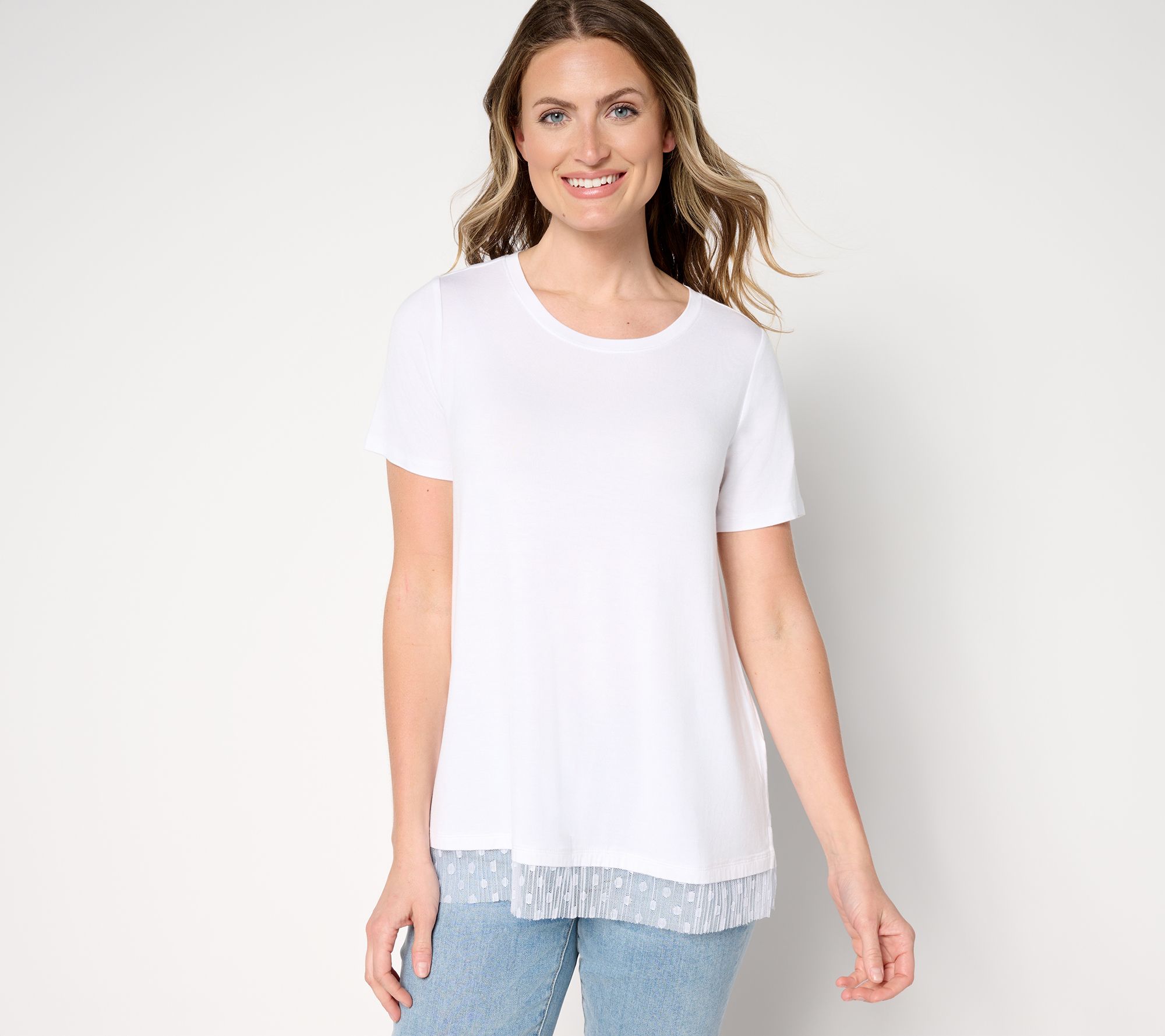 "As Is" LOGO Layers by Lori Goldstein Short Sleeve Tee with Mesh Hem