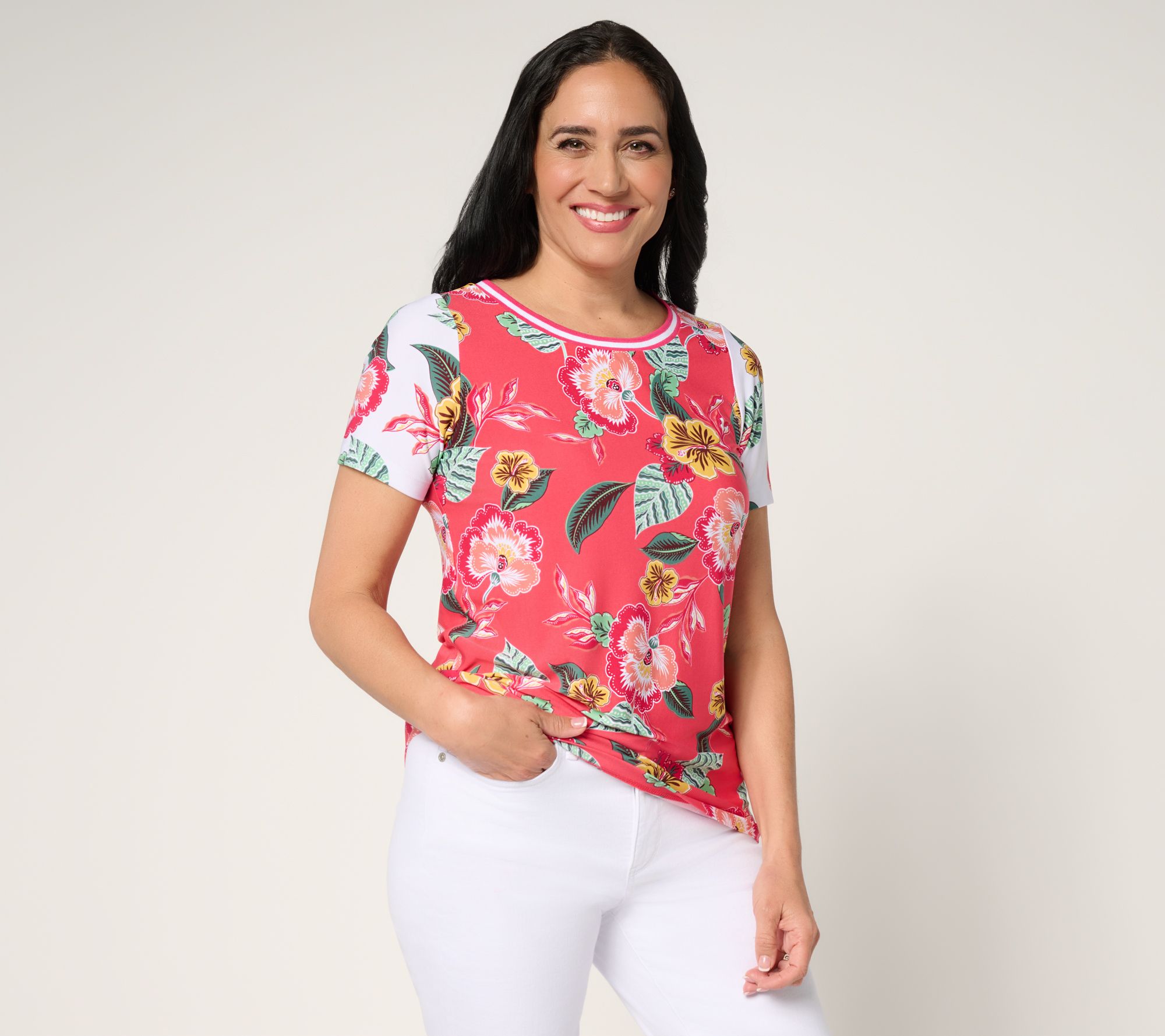 "As Is" Susan Graver Printed Liquid Knit Short Sleeve Top