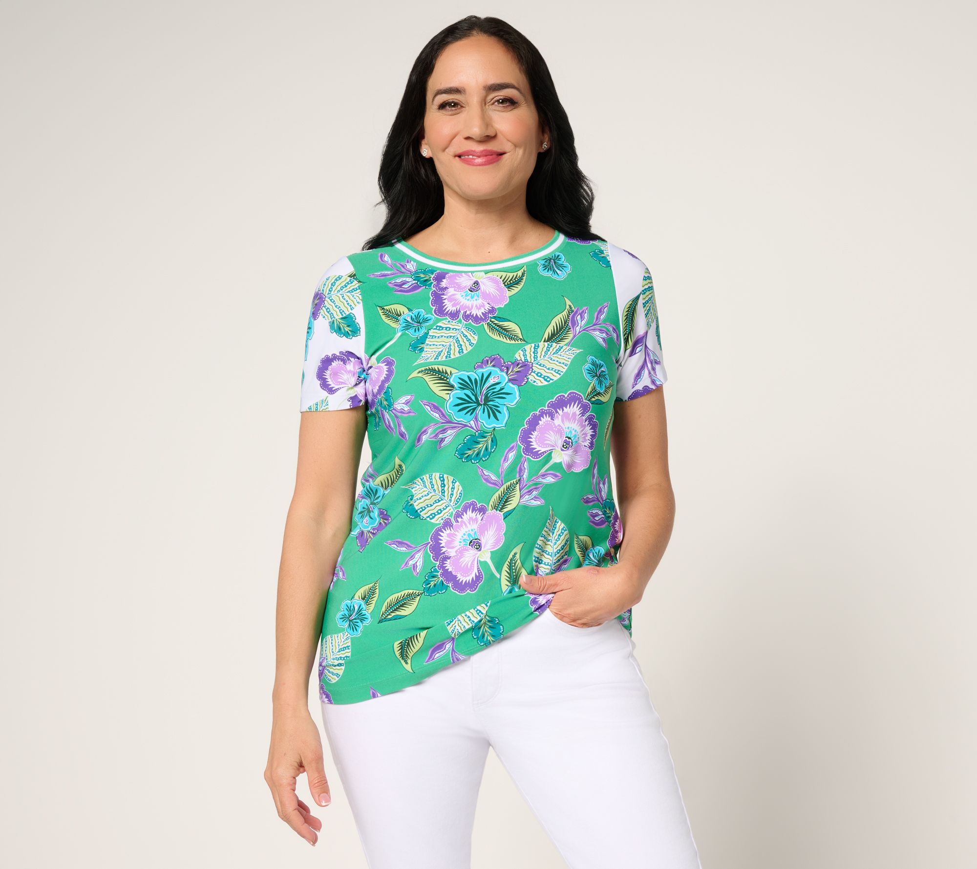"As Is" Susan Graver Printed Liquid Knit Short Sleeve Top