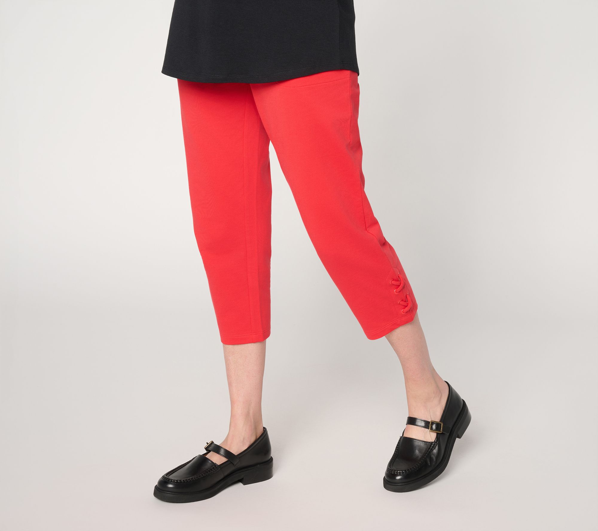 Denim & Co. Active Petite French Terry Crop Pant w/ Lace Detail
