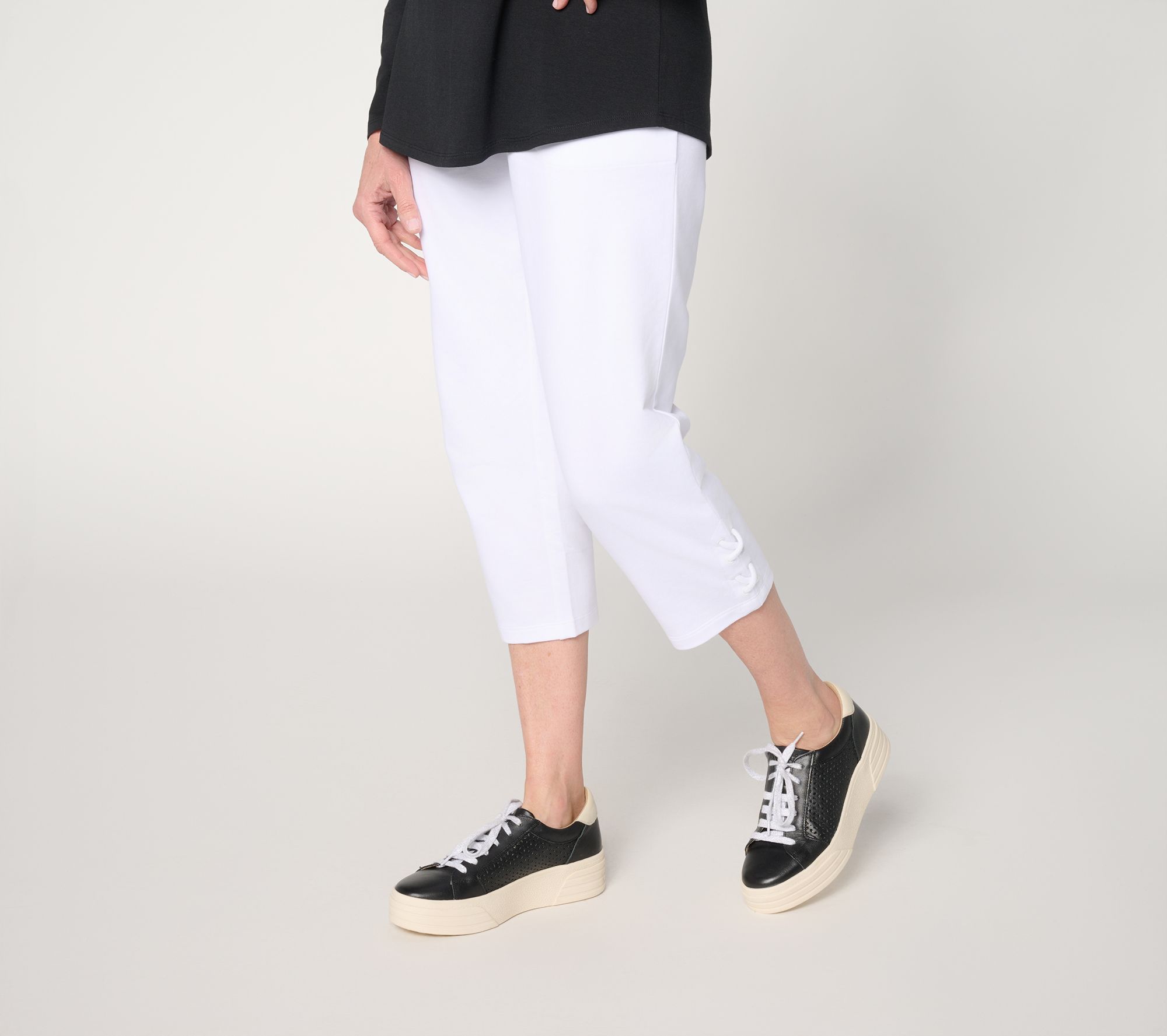 Denim & Co. Active Petite French Terry Crop Pant w/ Lace Detail