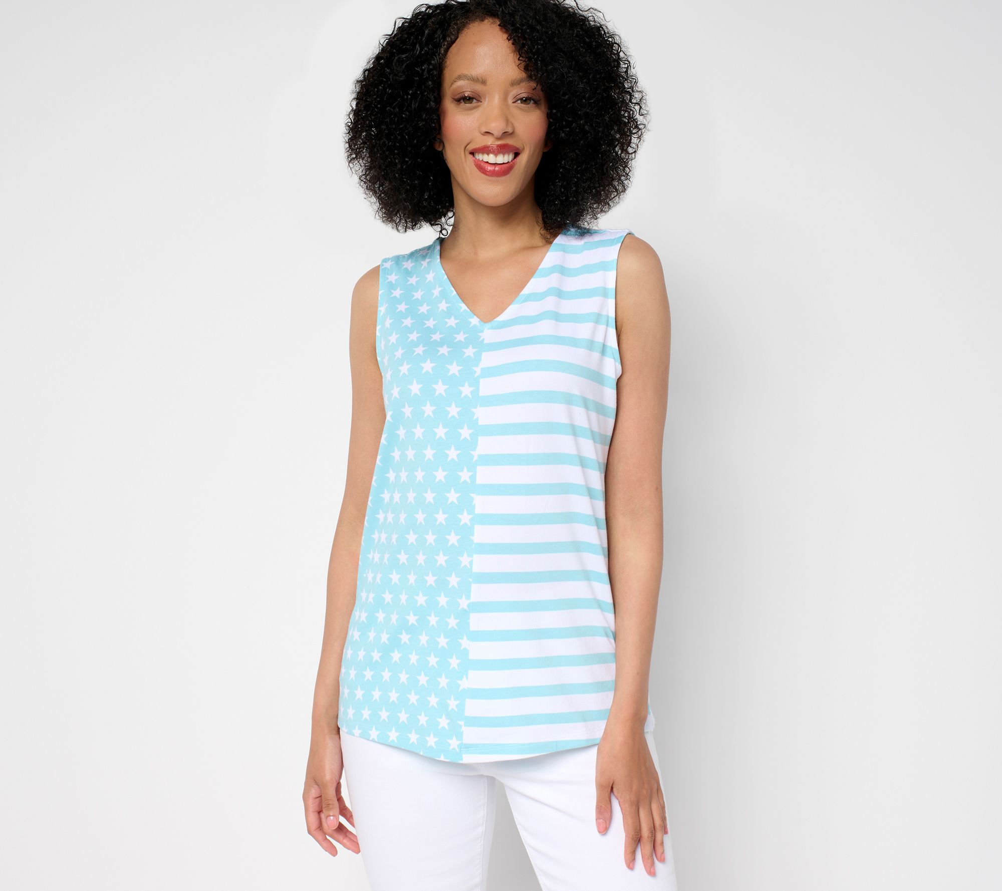 "As Is" Denim & Co. Americana Favorite Jersey V-Neck Tank