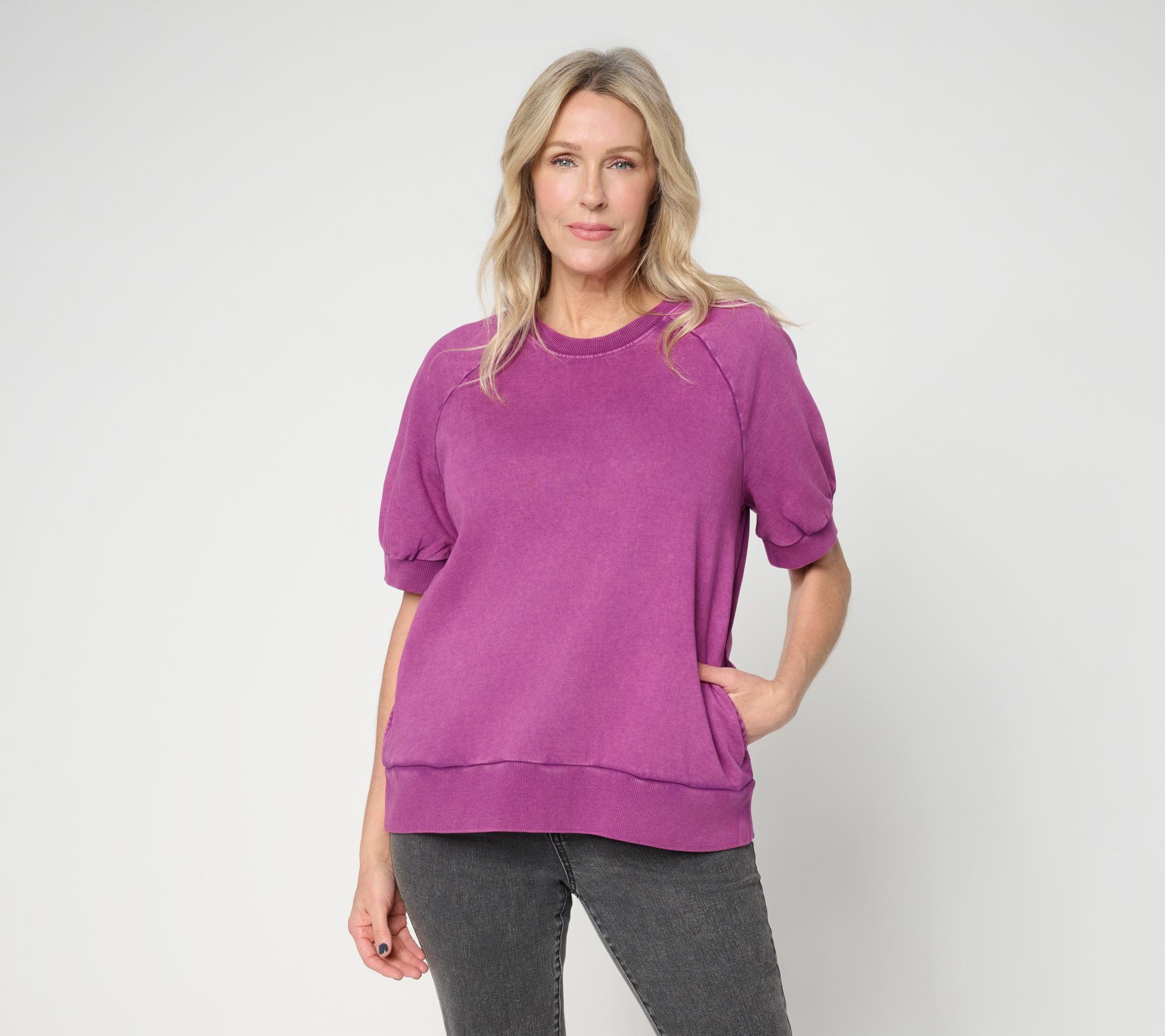  LOGO Lounge by Lori Goldstein Overdye Short Sleeve Sweatshirt