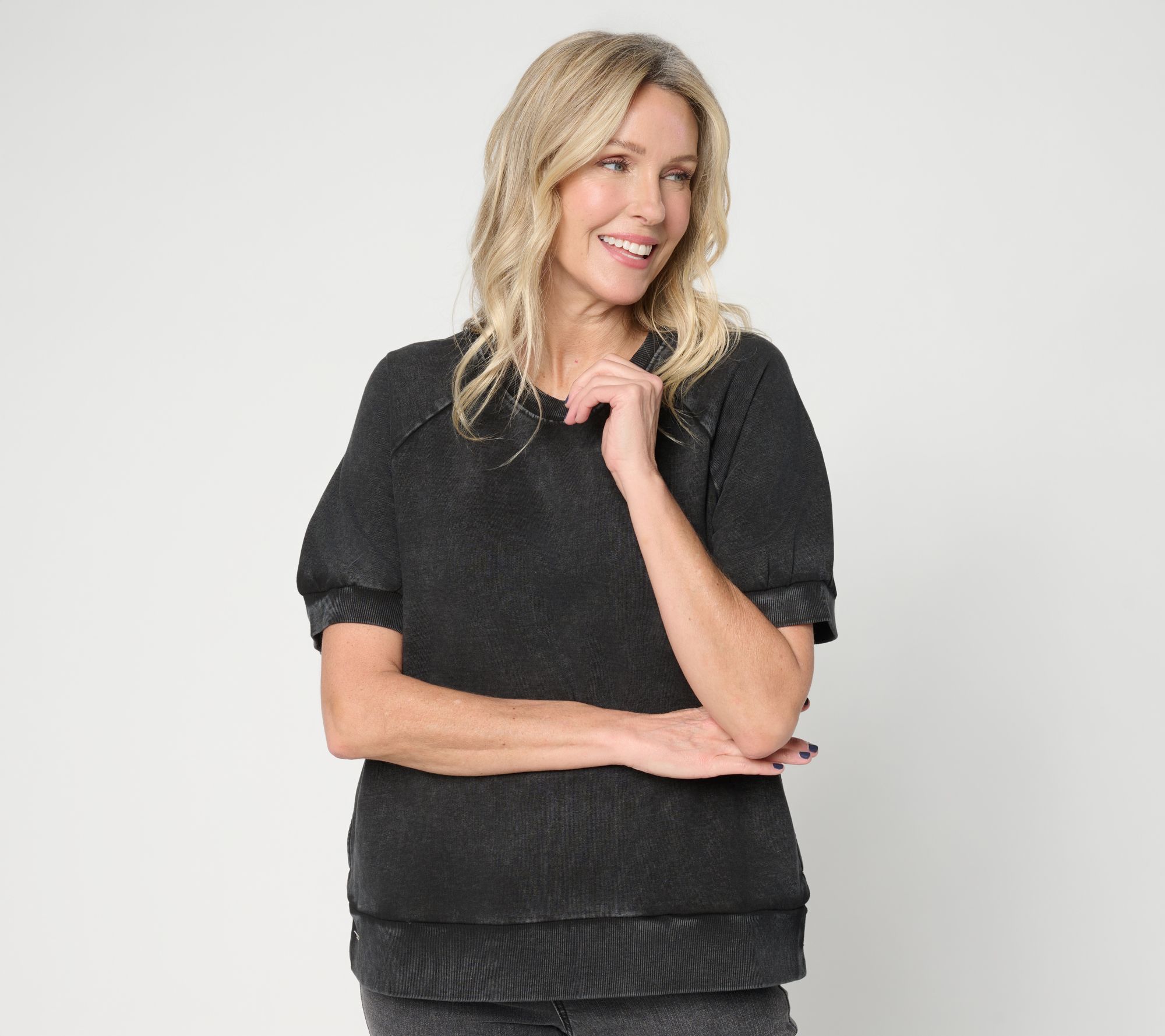 LOGO Lounge by Lori Goldstein Overdye Short Sleeve Sweatshirt