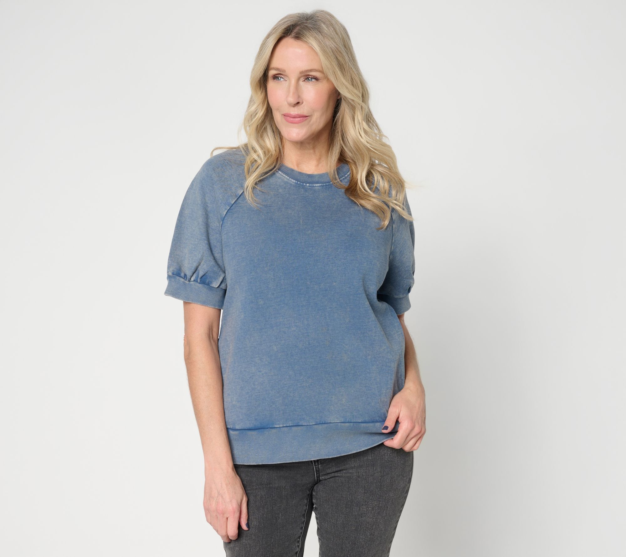 LOGO Lounge by Lori Goldstein Overdye Short Sleeve Sweatshirt