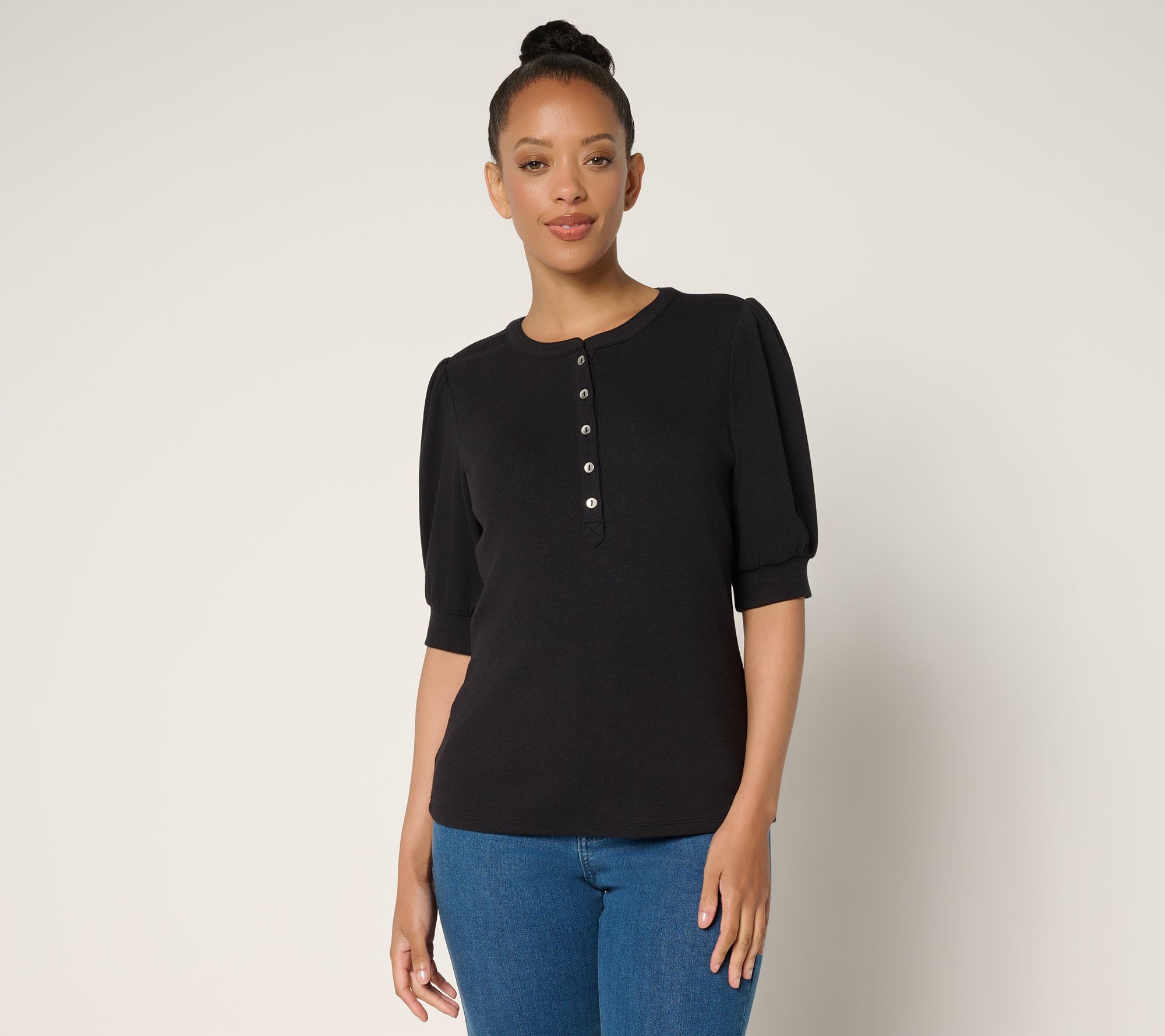 "As Is" Me by Jennie Garth Poet Puff Sleeve Henley Top