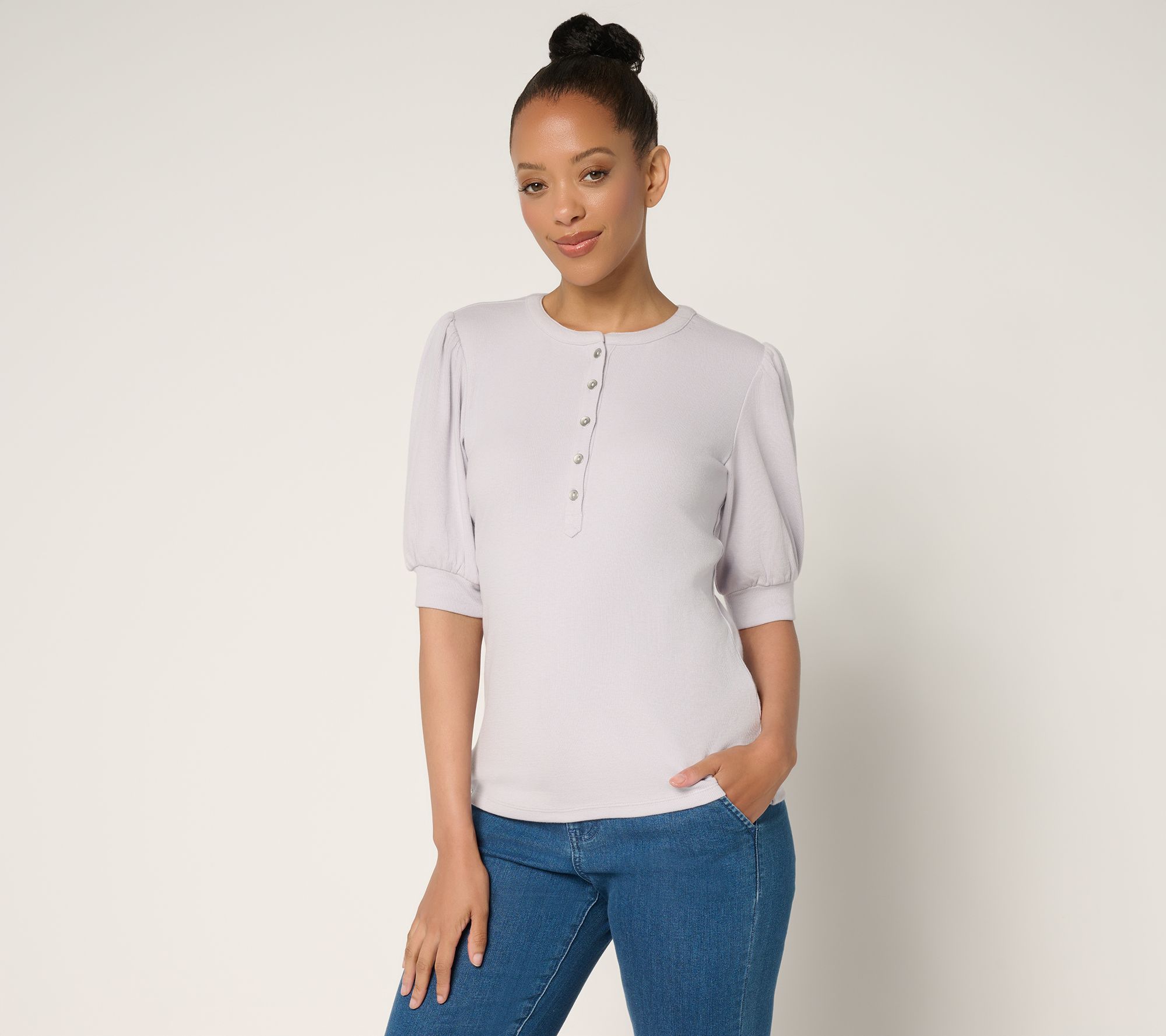 "As Is" Me by Jennie Garth Poet Puff Sleeve Henley Top