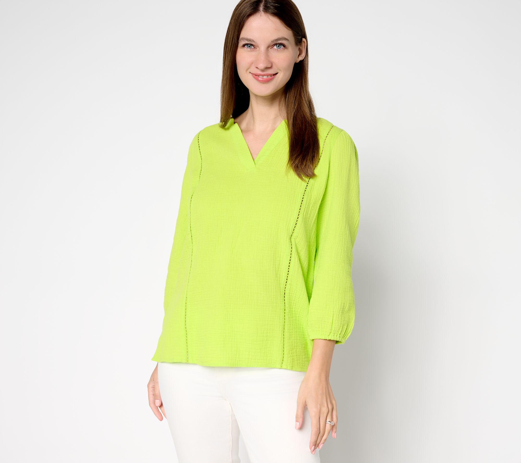 "As Is" Belle Beach by Kim Gravel 100% Cotton Gauze Ladder Lace Top