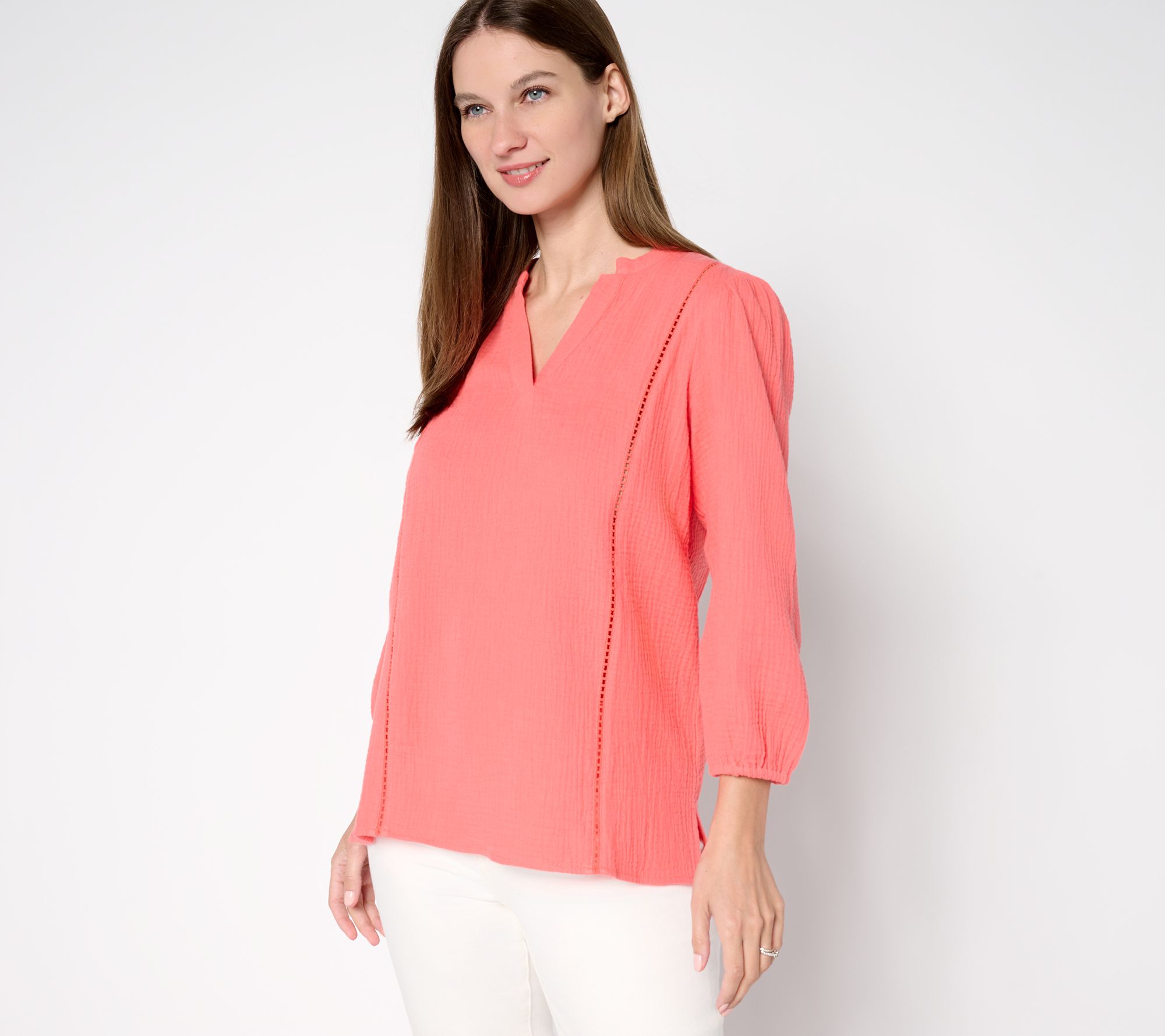 "As Is" Belle Beach by Kim Gravel 100% Cotton Gauze Ladder Lace Top