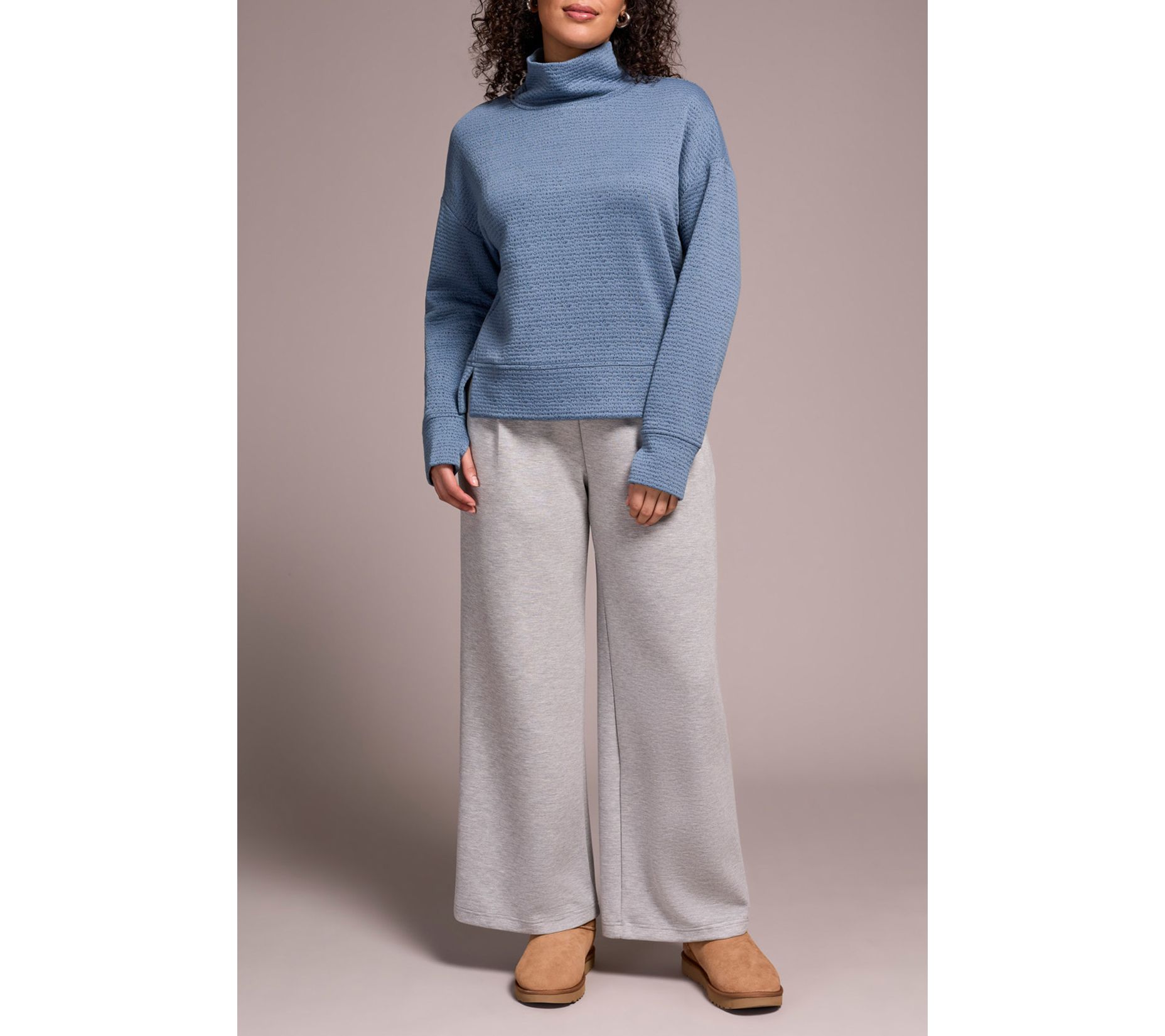 Tribal Puckered Knit Drop Shoulder Funnel NeckTop