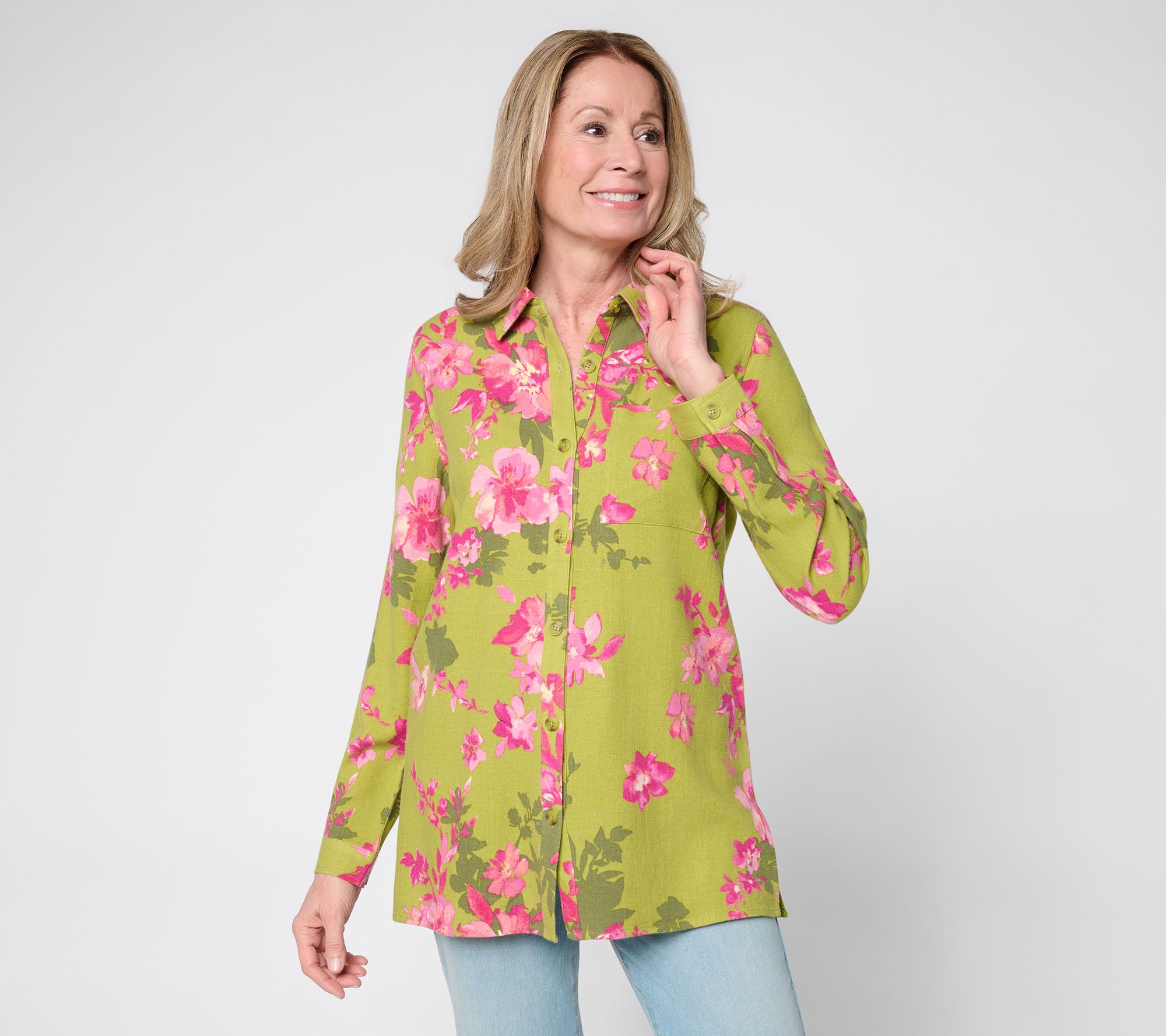 Belle by Kim Gravel Riviera Linen Garden Floral Big Shirt