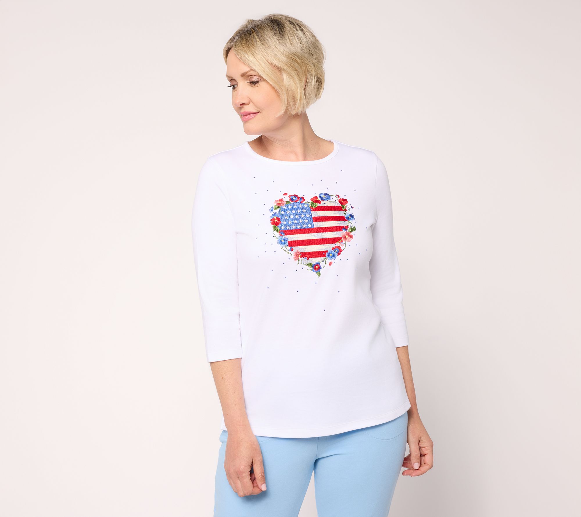 Quacker Factory Old Glory 3/4-Sleeve Top