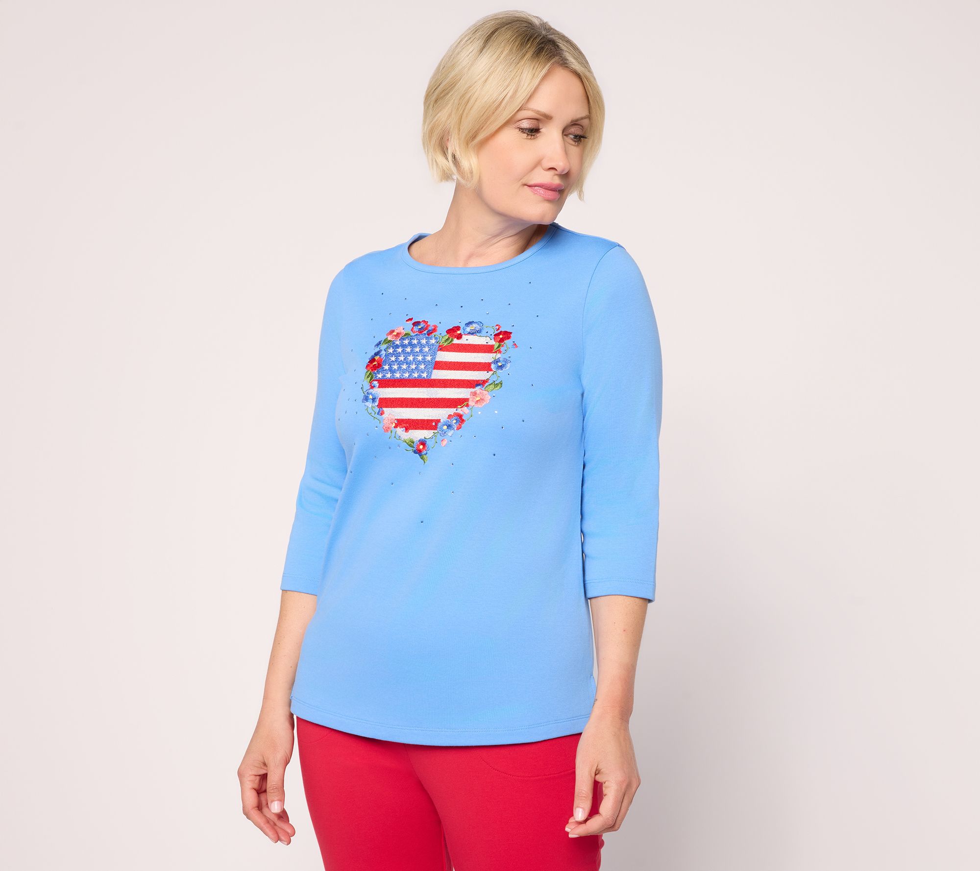 Quacker Factory Old Glory 3/4-Sleeve Top