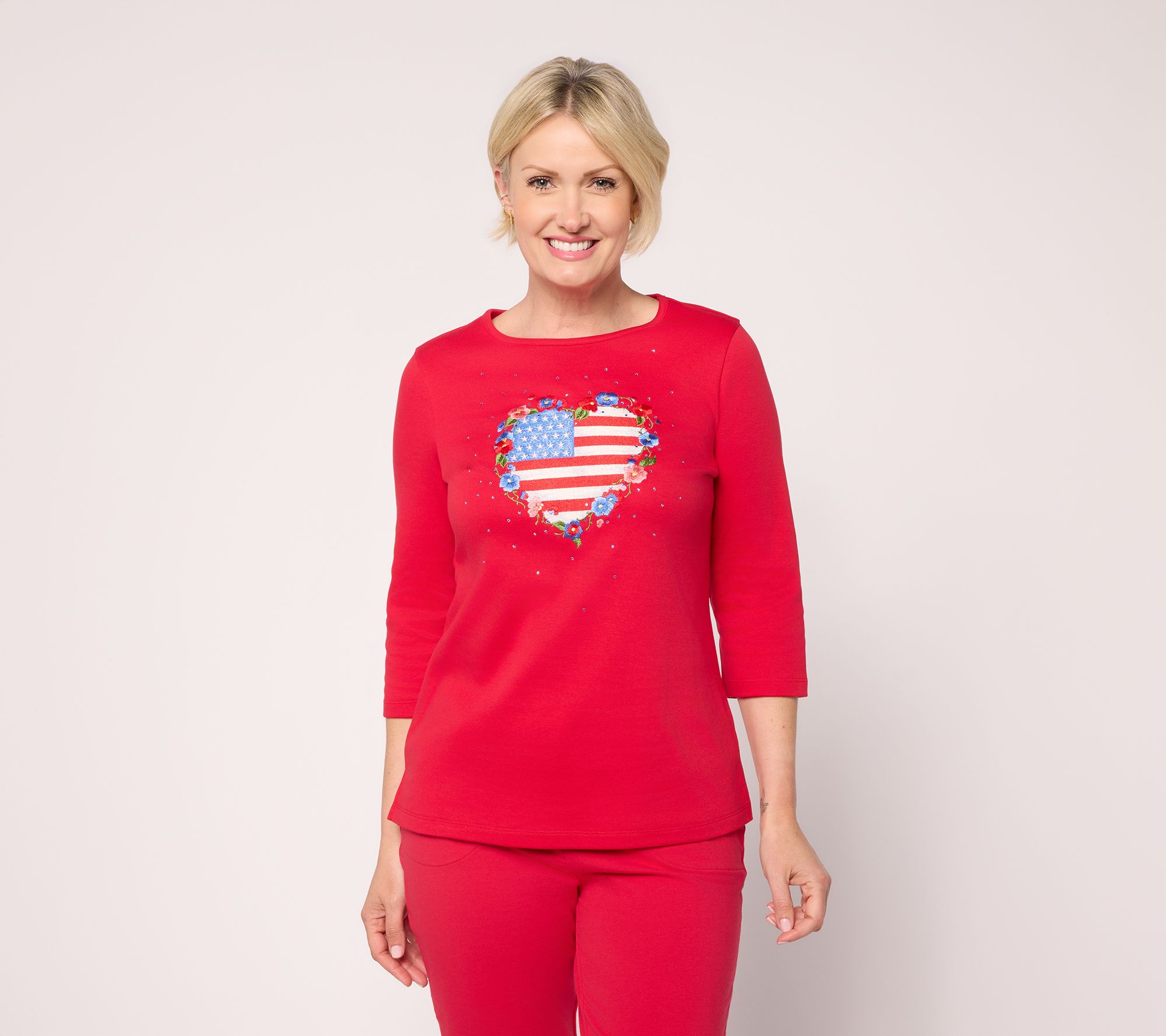 Quacker Factory Old Glory 3/4-Sleeve Top