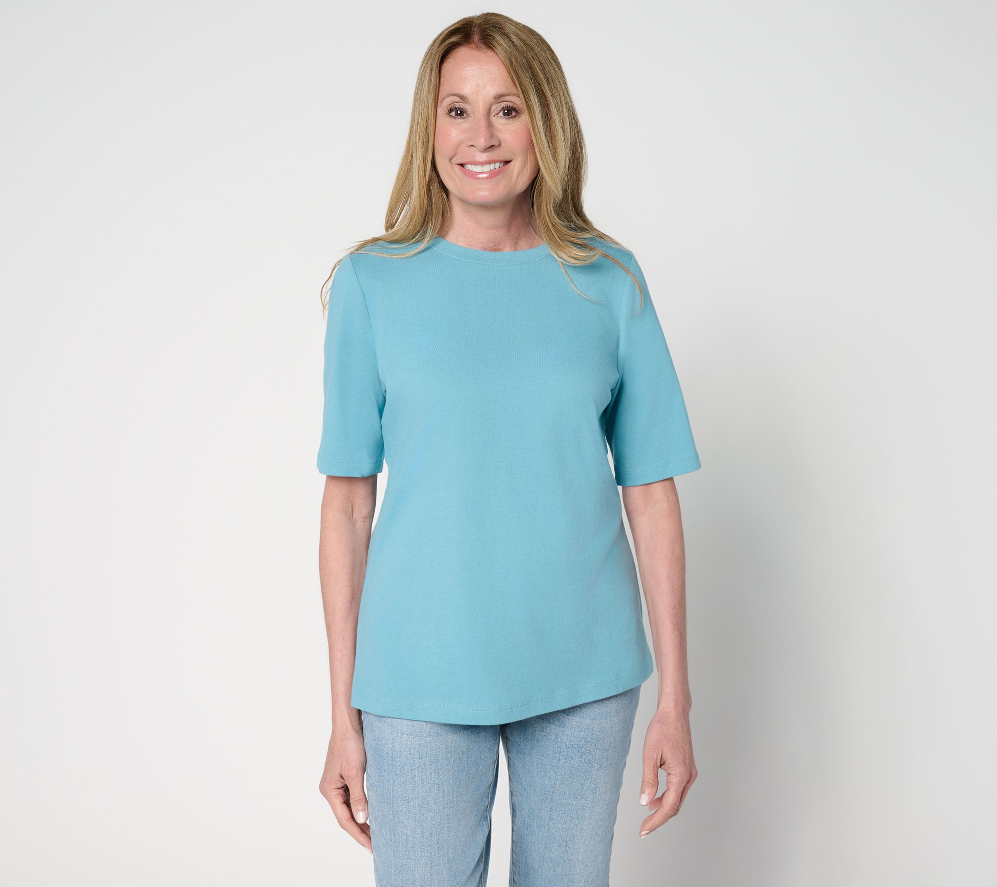 "As Is" Denim & Co. Essentials True Cotton Elbow Sleeve Crew Neck Top