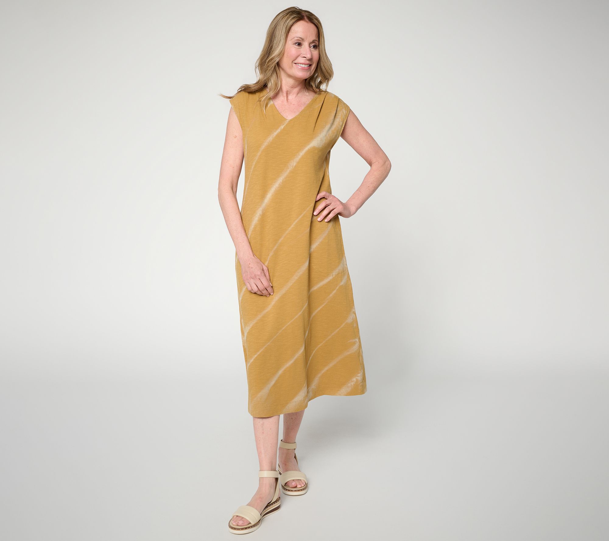 LOGO by Lori Goldstein Pet 100% Cotton Dye Effect Midi Dress