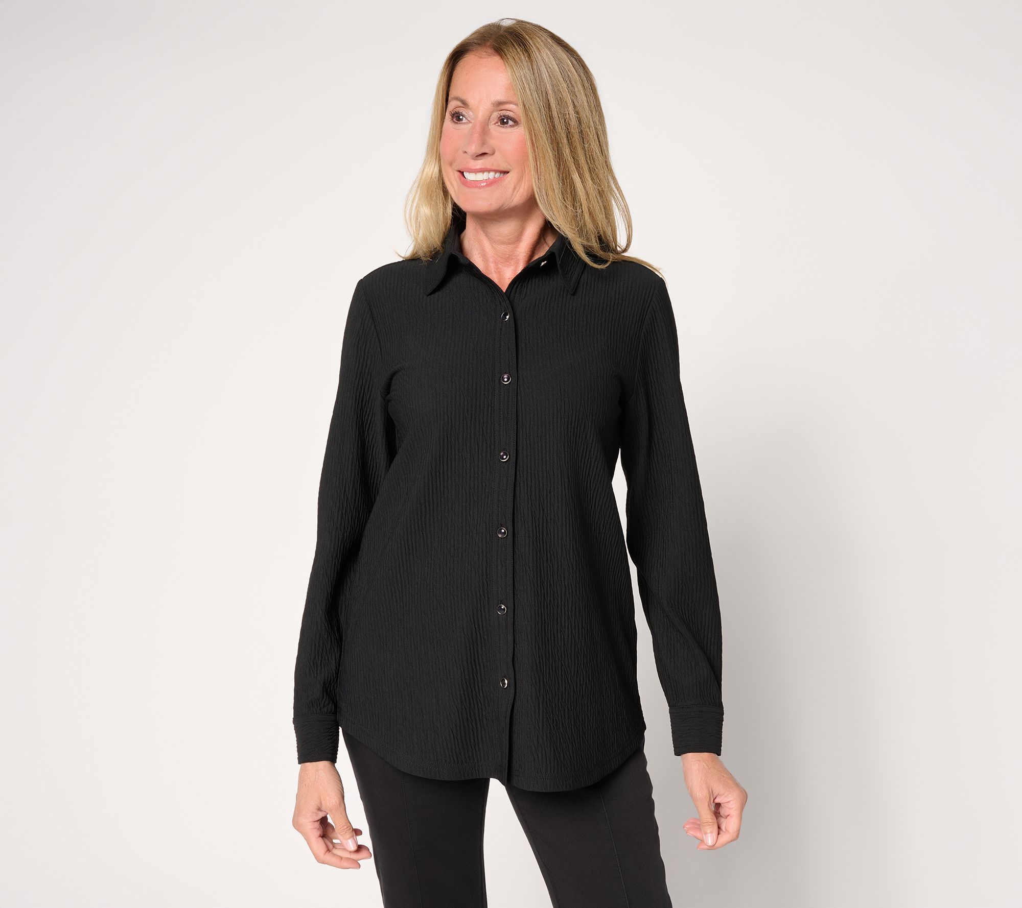 "As Is" Susan Graver Textured Knit Button Front Shirt