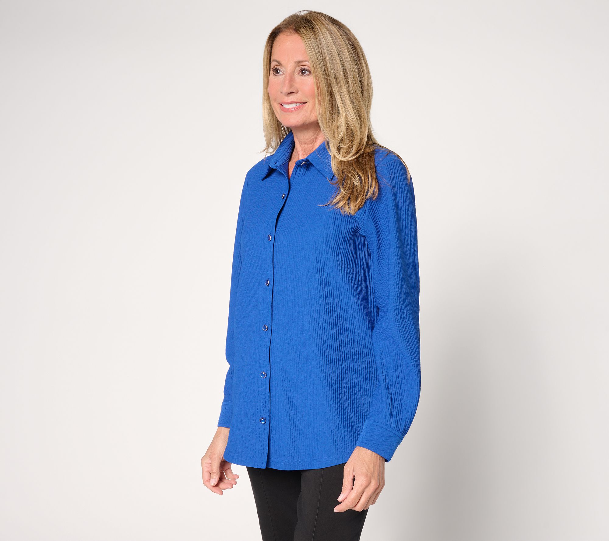 "As Is" Susan Graver Textured Knit Button Front Shirt