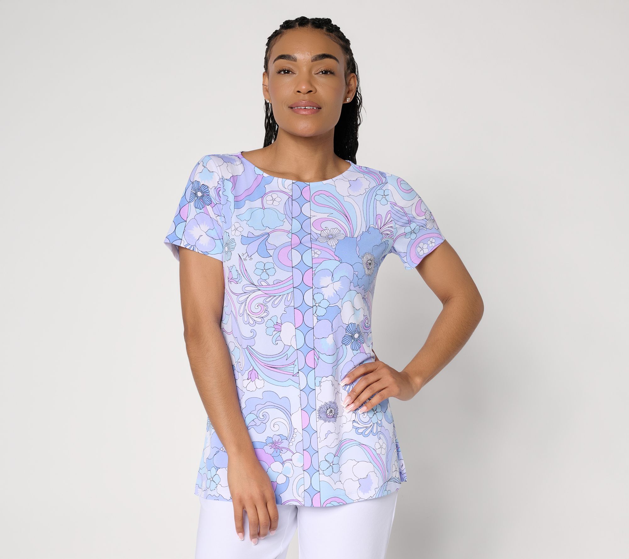 Susan Graver Regular Printed Liquid Knit Short Sleeve Tunic