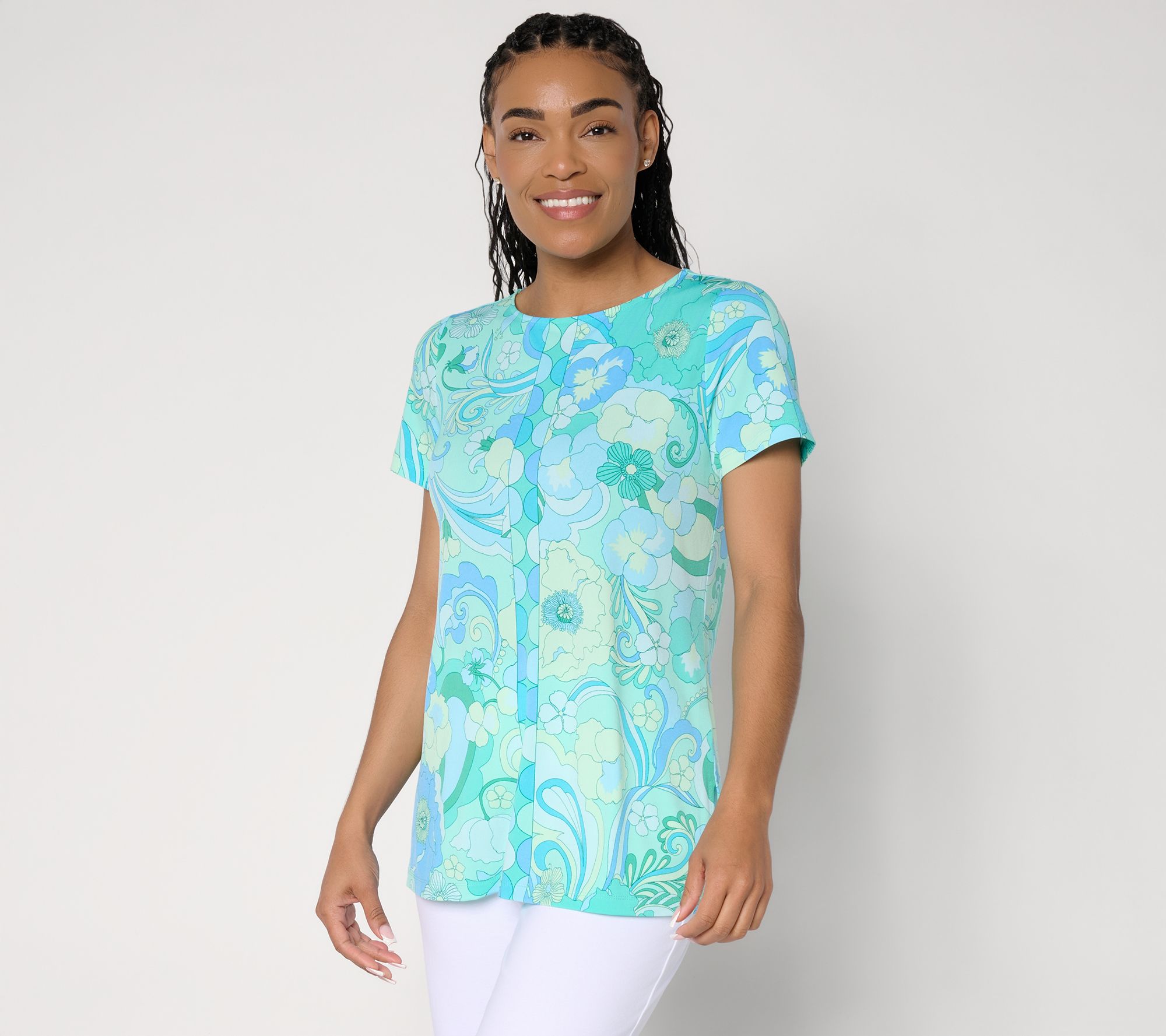 Susan Graver Regular Printed Liquid Knit Short Sleeve Tunic