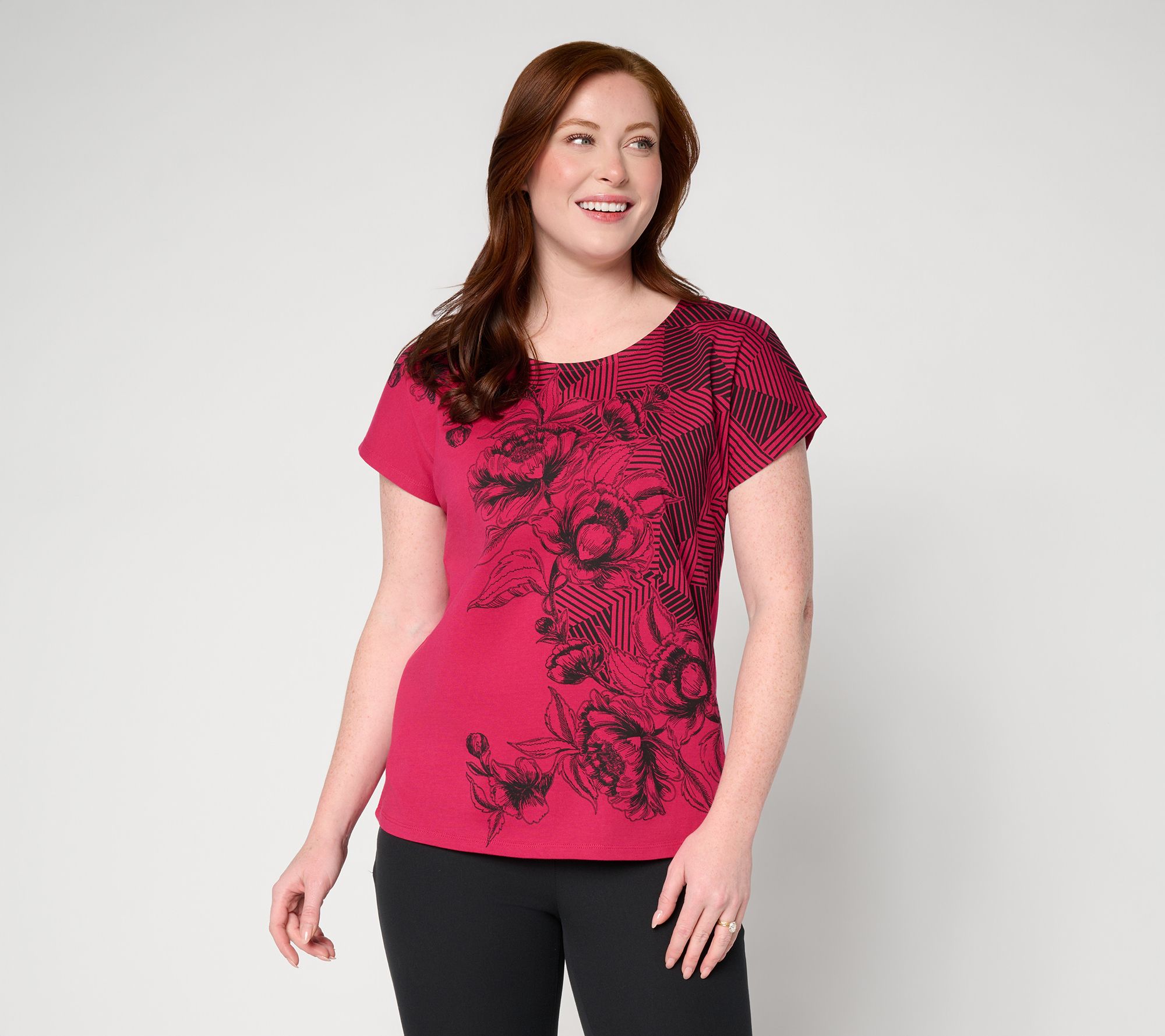 Attitudes by Renee Printed Dolman Sleeve Top