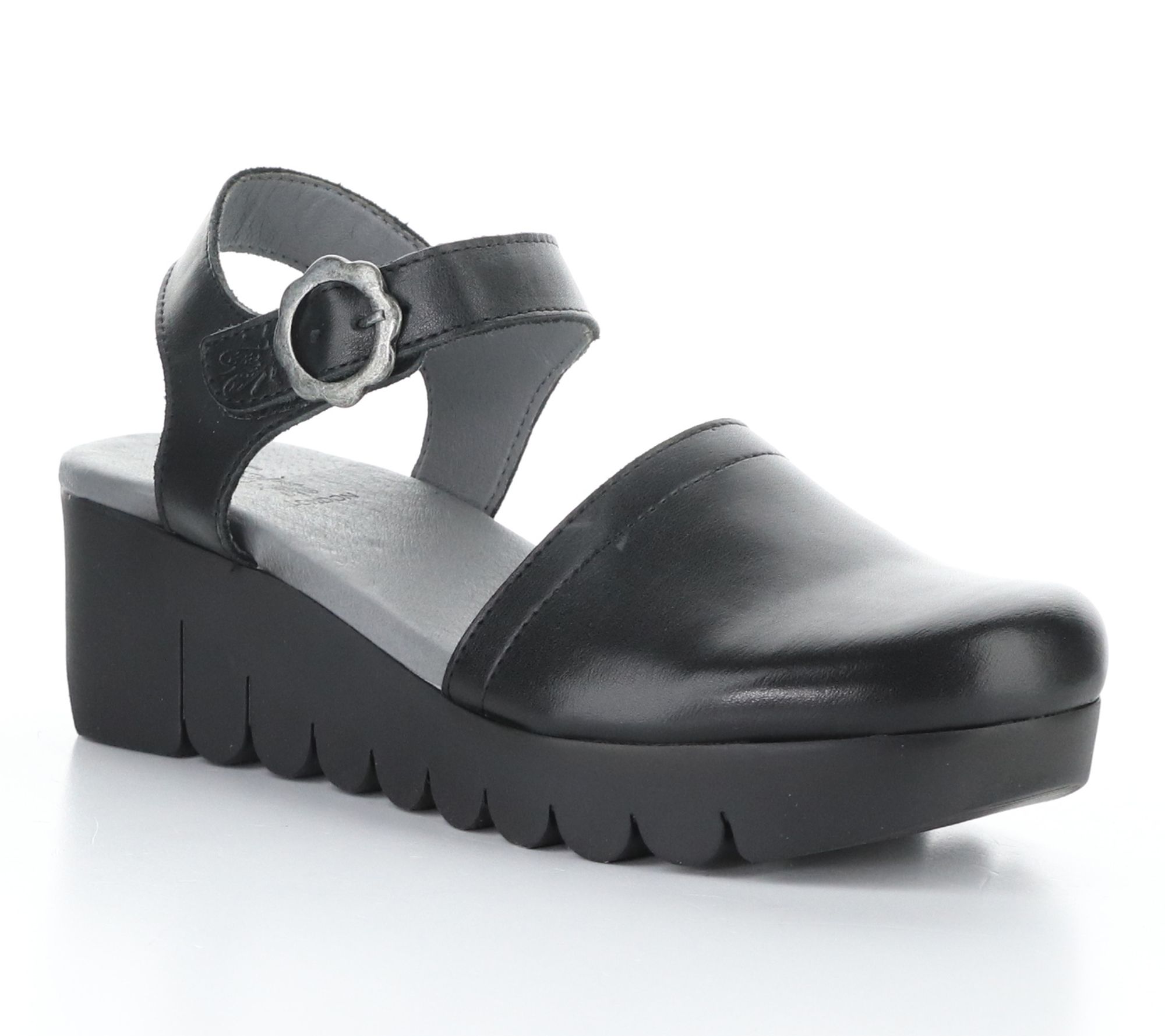 Fly London Burn Leather Wedge Sandal