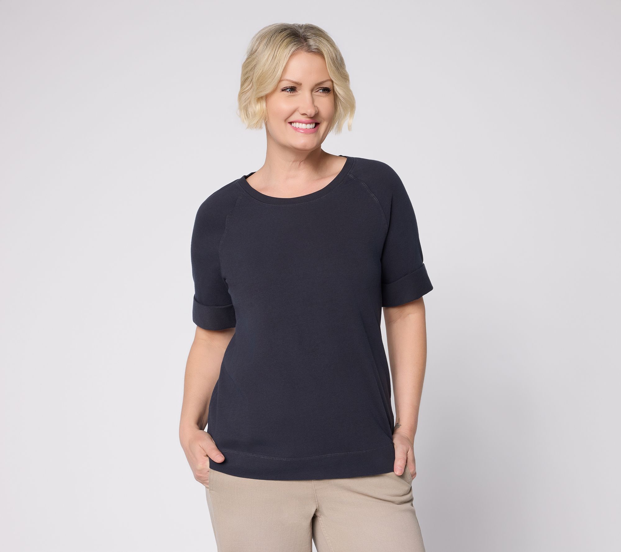 LOGO by Lori Goldstein 100% Cotton Elbow Sleeve Everday Tee