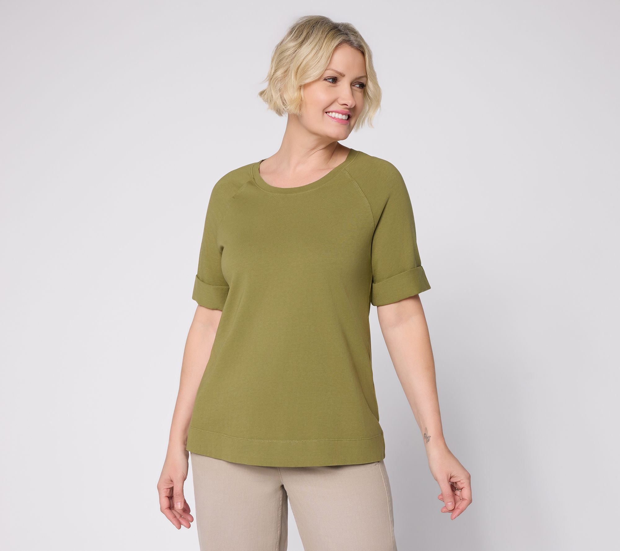LOGO by Lori Goldstein 100% Cotton Elbow Sleeve Everday Tee
