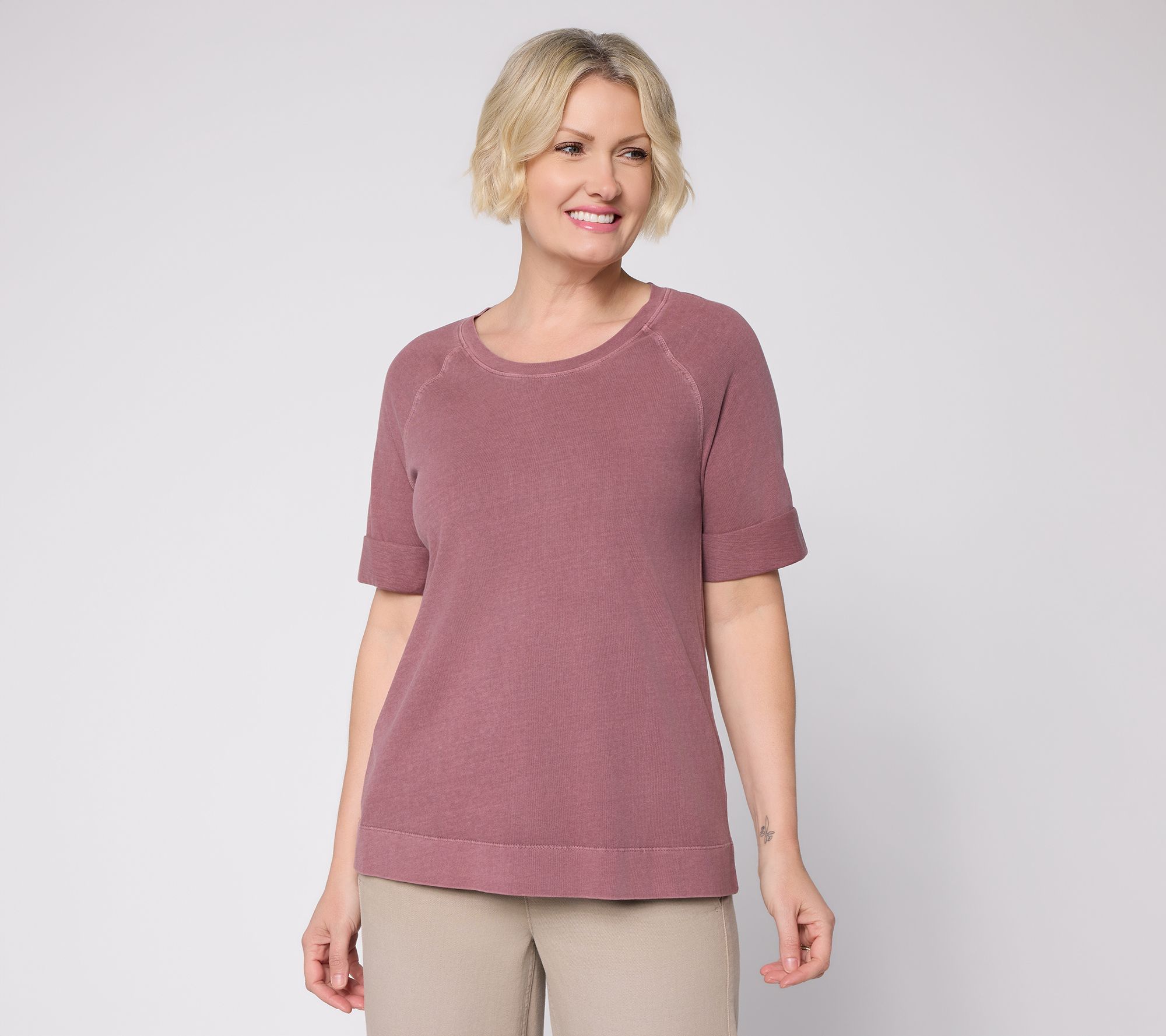 LOGO by Lori Goldstein 100% Cotton Elbow Sleeve Everday Tee